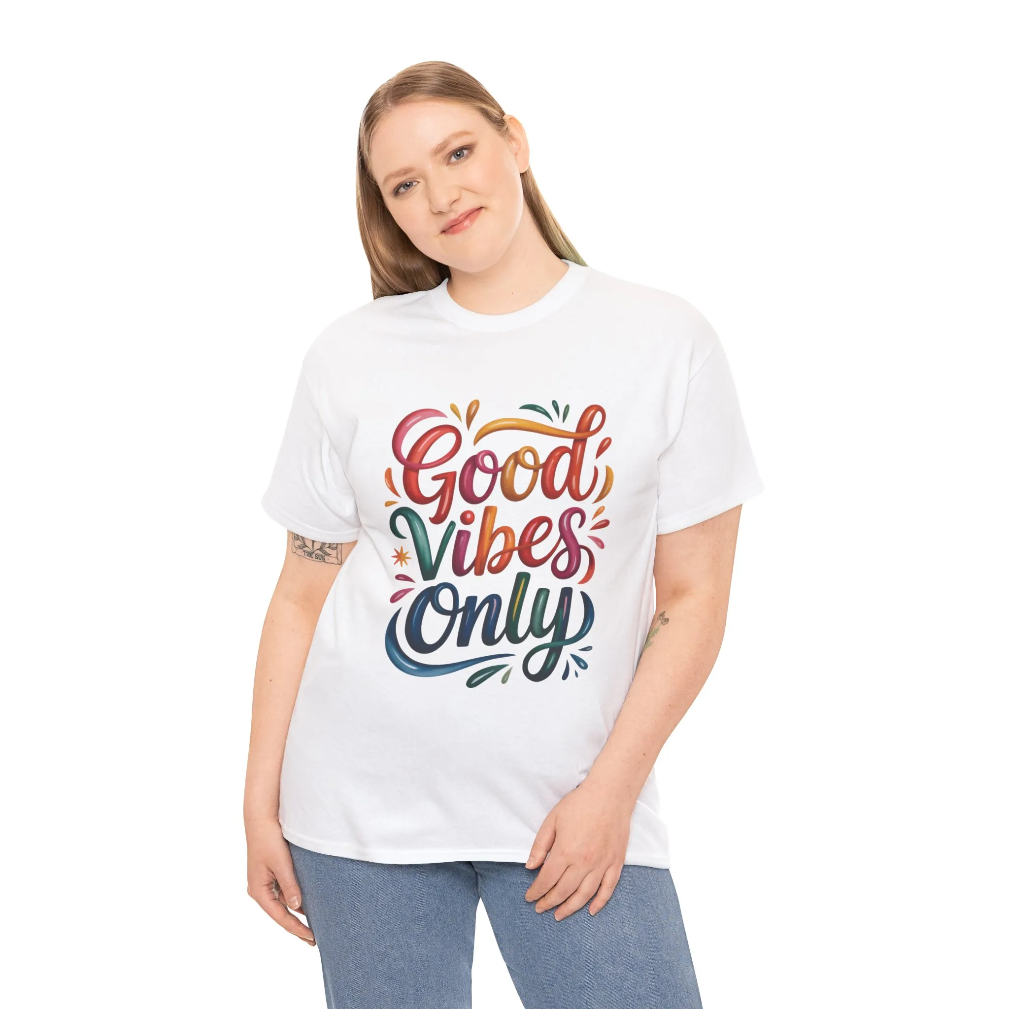 Good Vibes Only Womens Heavy Cotton Tee, Casual Wear, Gift for Friends, Relaxed Fit, Summer Style, Positive Affirmation Shirt - Image 6