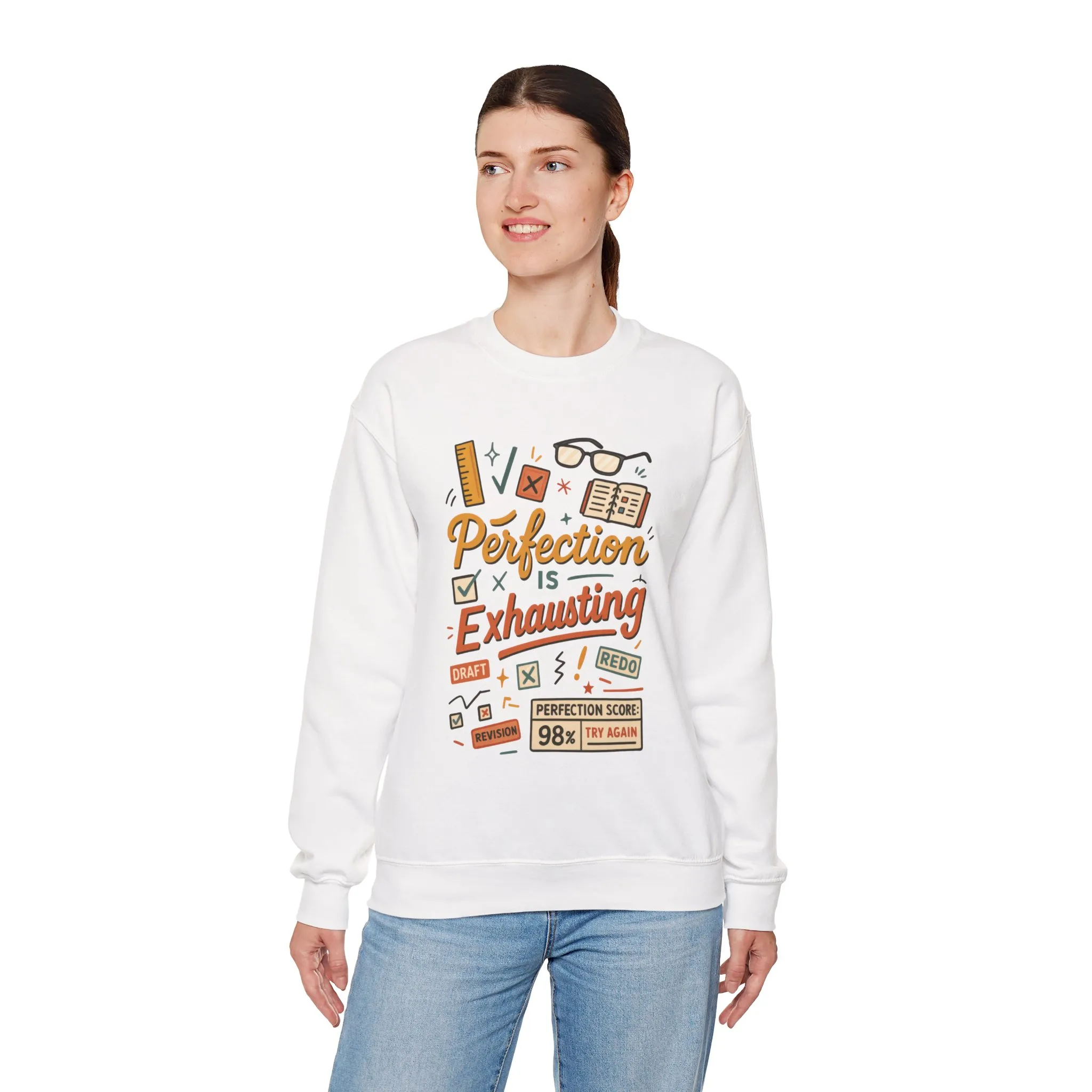 Exhausting Perfection Crewneck Sweatshirt, Funny Gift for Students, Cozy Unisex Sweater, Gift for Graduates, Motivational Apparel - Image 8