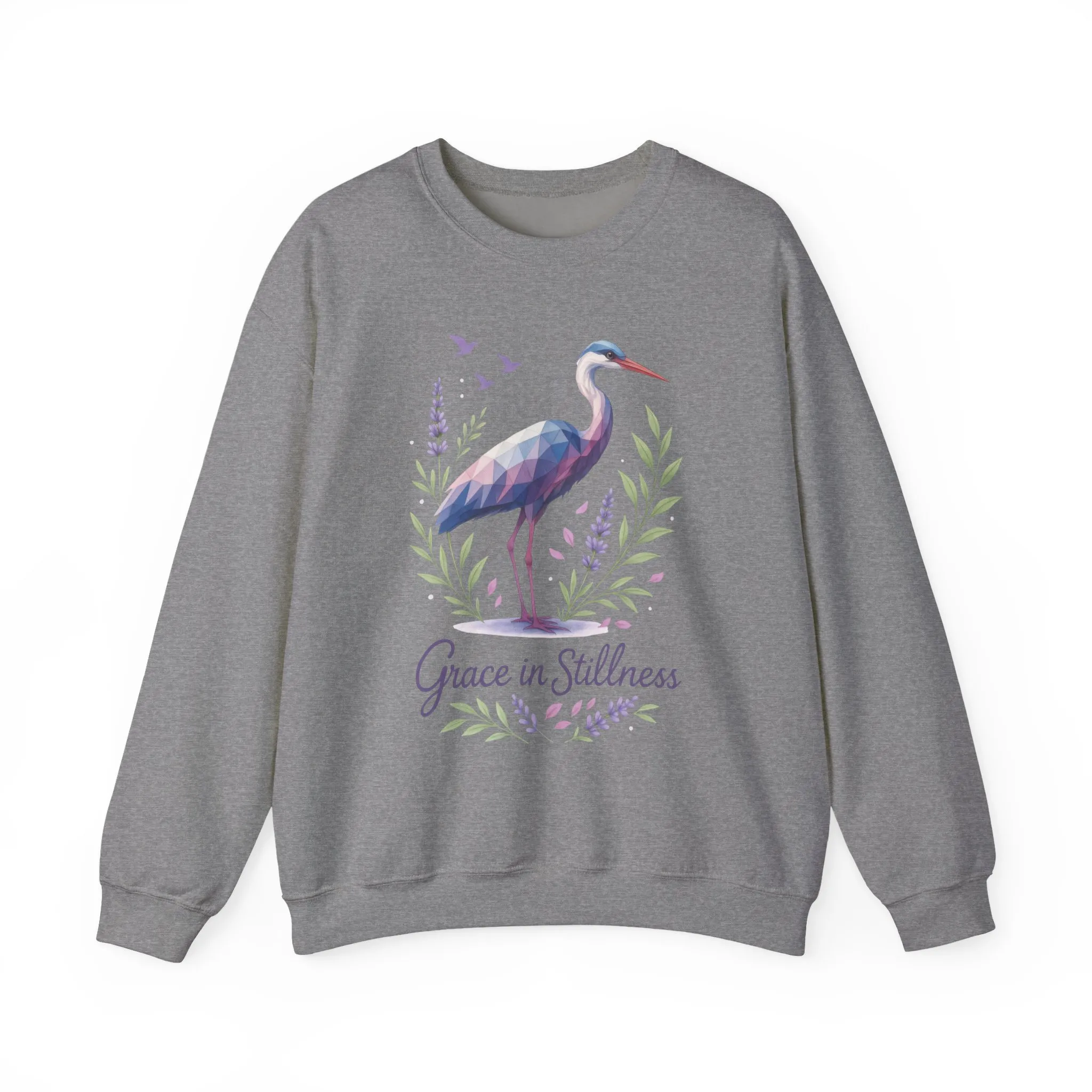 Polygonal Heron Graphic Sweatshirt, Women's Artistic Bird Crewneck, Nature-Inspired Minimalist Design, Geometric Crane, Bird Lovers Gift - Image 7