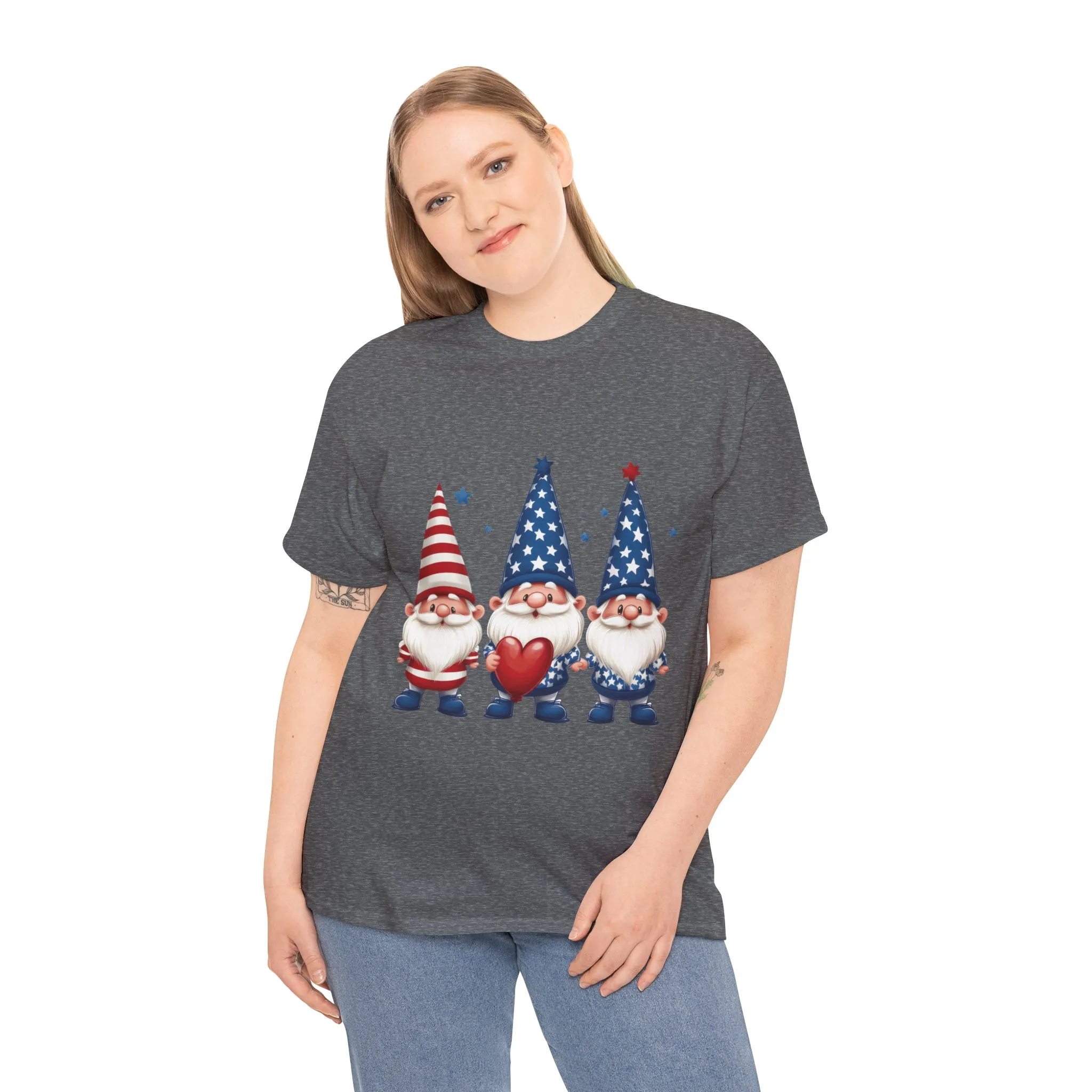 Patriotic Gnome Unisex Heavy Cotton Tee - Cute Tee for Independence Day, Casual Wear, Gift for Gnome Lovers, Summer Style - Image 14