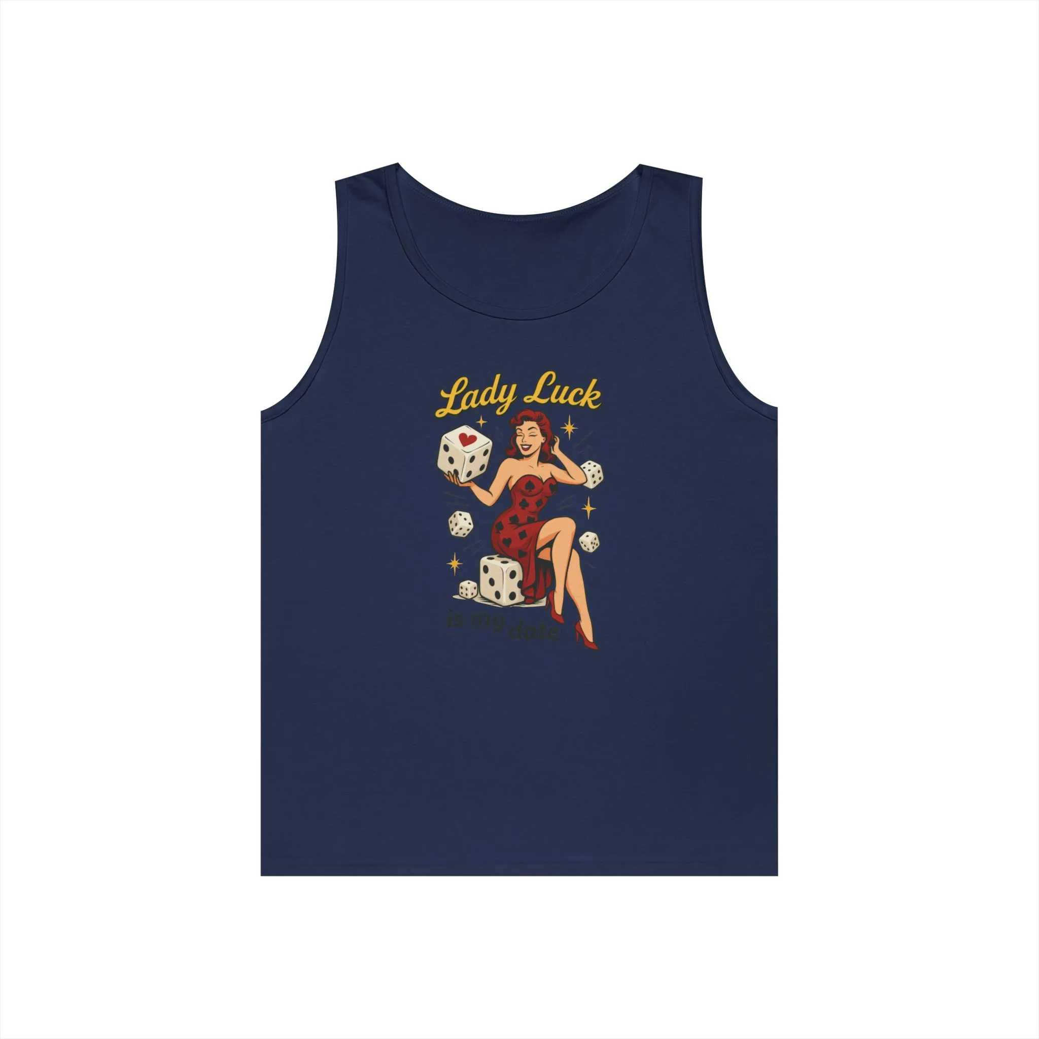 Lucky Me Tank Top, Retro Lady Luck Tee for Men, Gambling & Dice Themed Tee, Vintage Pin-Up Vegas Gift, Good Luck Gifts, for Luck Enthusiasts - Image 2