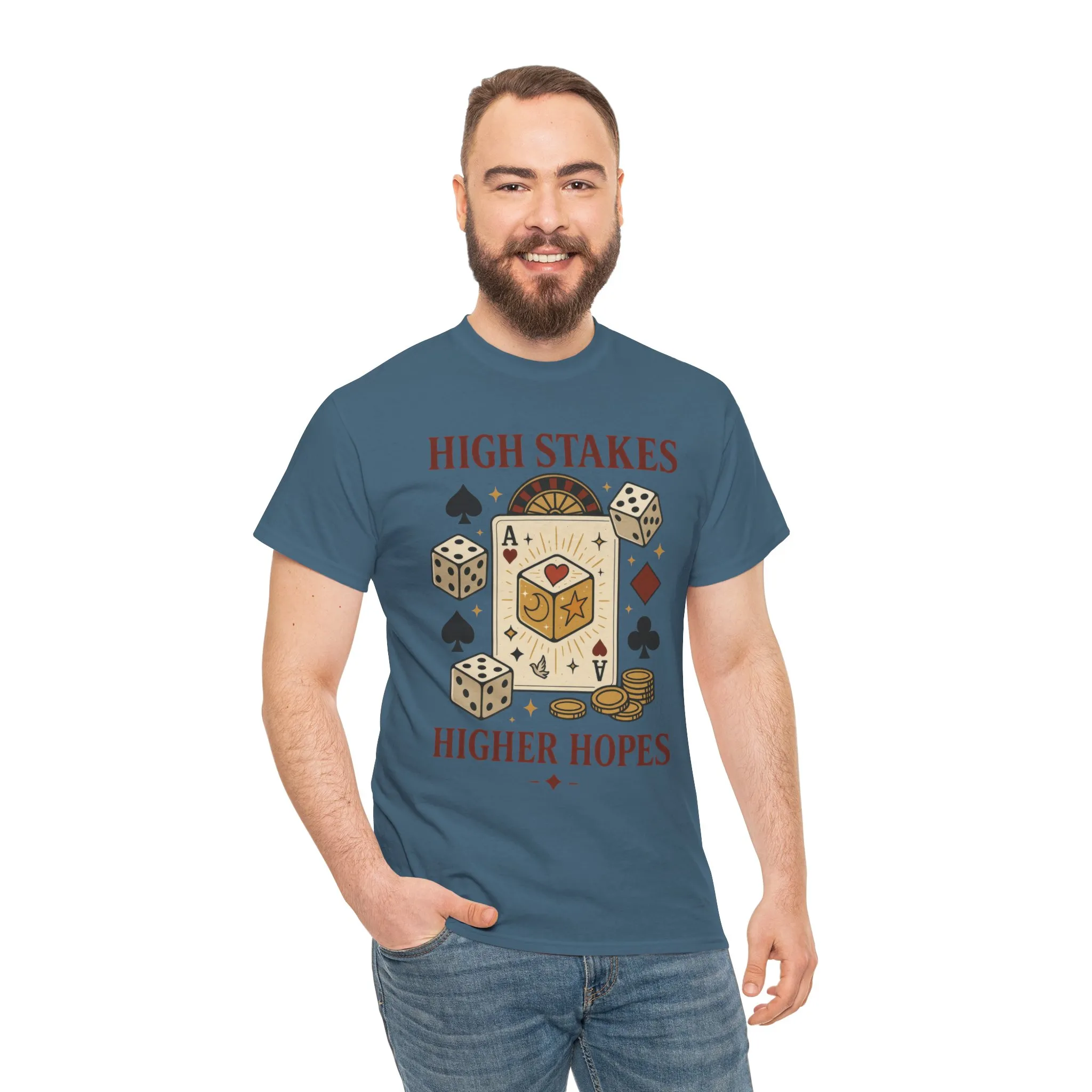 High Stakes, Higher Hopes Graphic Tee, Unisex Gambling Gift, Dice and Card Theme Shirt, Casual Wear, Game Night Apparel - Image 16