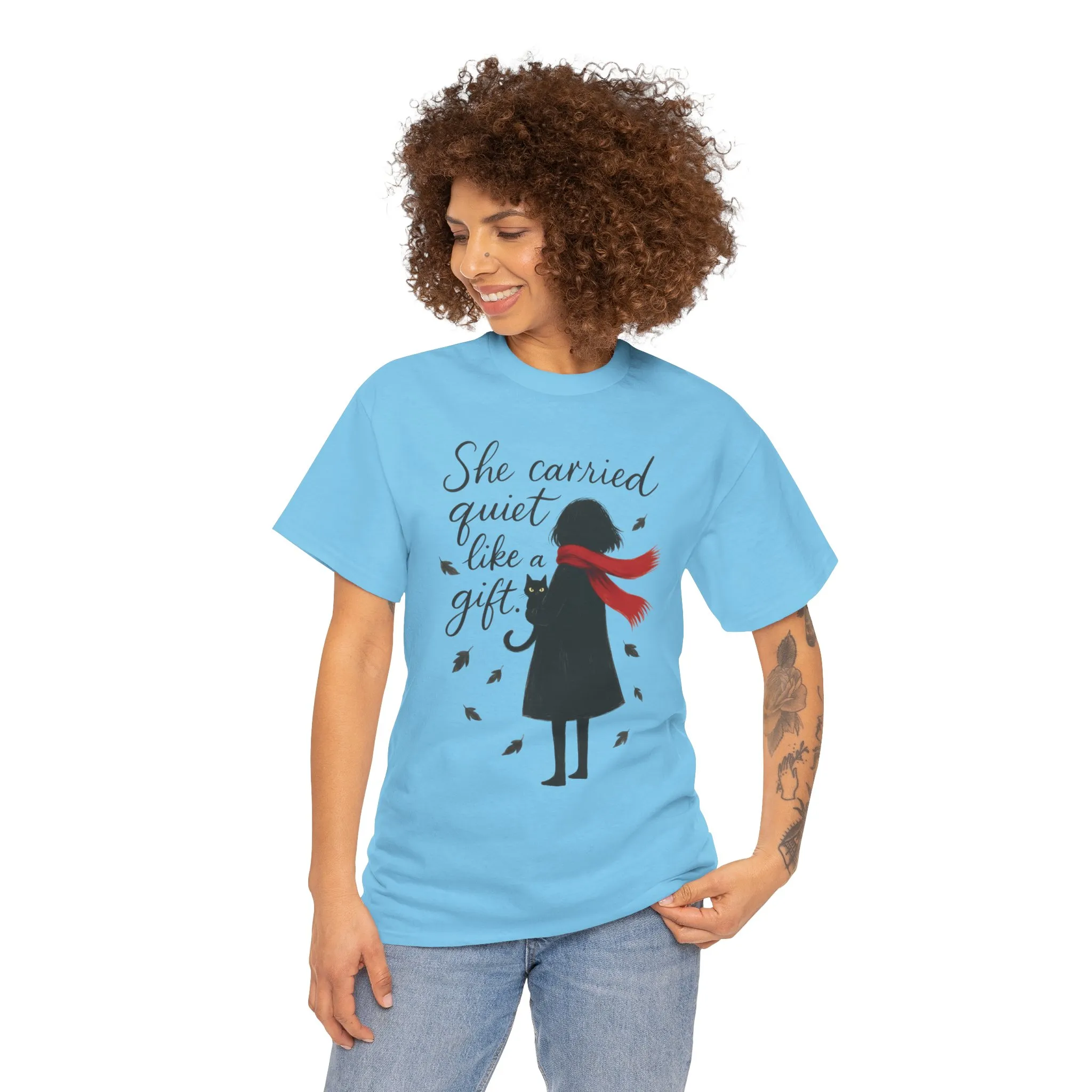 Cat Lover Womens T-Shirt, Whimsical Hand-Drawn Illustration Tee, Artistic Minimalist Gift for and Introverts, Cute Animal Apparel - Image 14