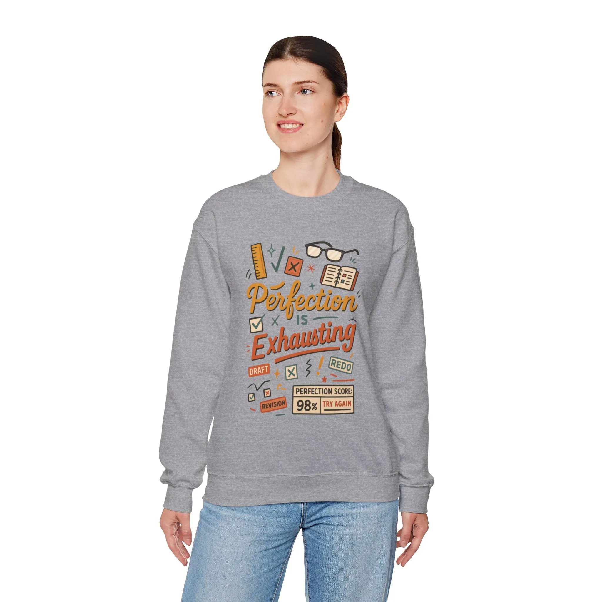 Exhausting Perfection Crewneck Sweatshirt, Funny Gift for Students, Cozy Unisex Sweater, Gift for Graduates, Motivational Apparel - Image 16