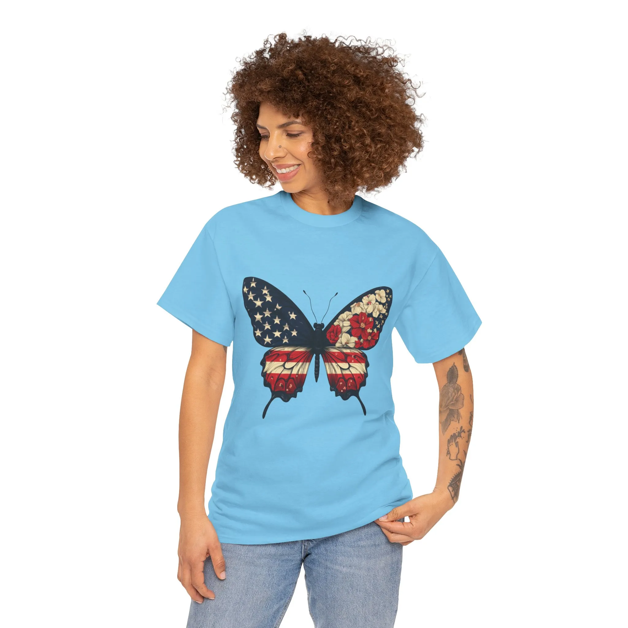 Patriotic Butterfly Tee, Unisex T-Shirt, American Flag Shirt, Nature Lover Gift, July 4th Apparel, USA Pride Clothing, Womens Patriotic Tee - Image 12