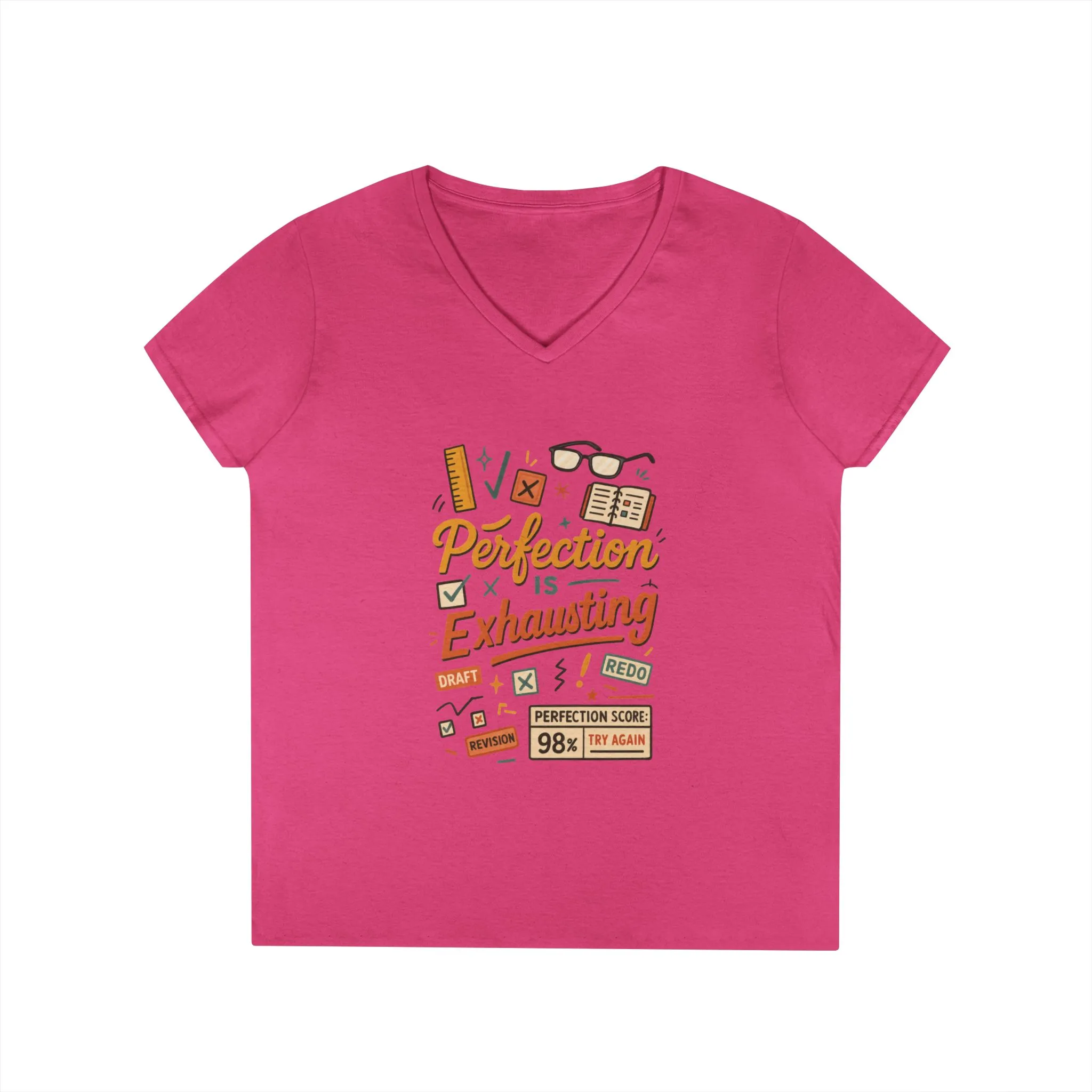 V-Neck T-Shirt "Perfection is Exhausting", Casual Tee for Perfectionists, Gift for Graduates, Motivational Apparel, Study Wear, Work from - Image 31
