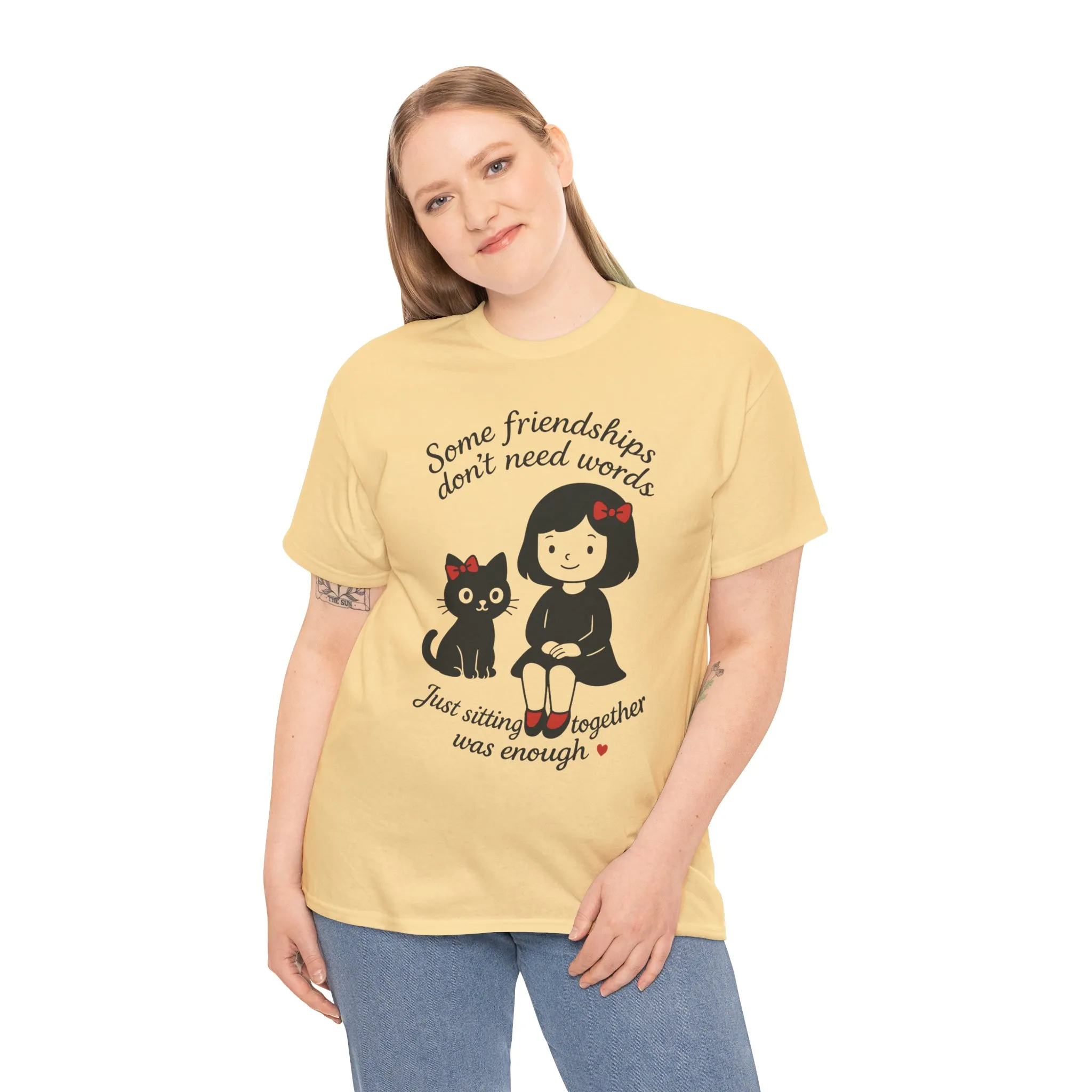 Cute Cat & Girl Graphic Tee, Playful Gift for Cat Lovers, Cat and Girl Design, Gift for Cat Owners, Women's Cotton T-Shirt - Image 15