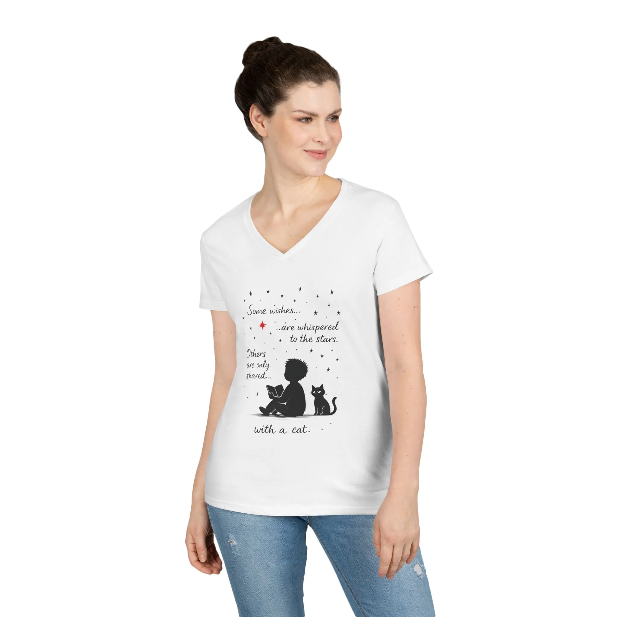 Whimsical Cat Lovers' V-Neck T-Shirt - Perfect Gift for Cat Enthusiasts, Animal Lovers, Birthday, and Pet Owners