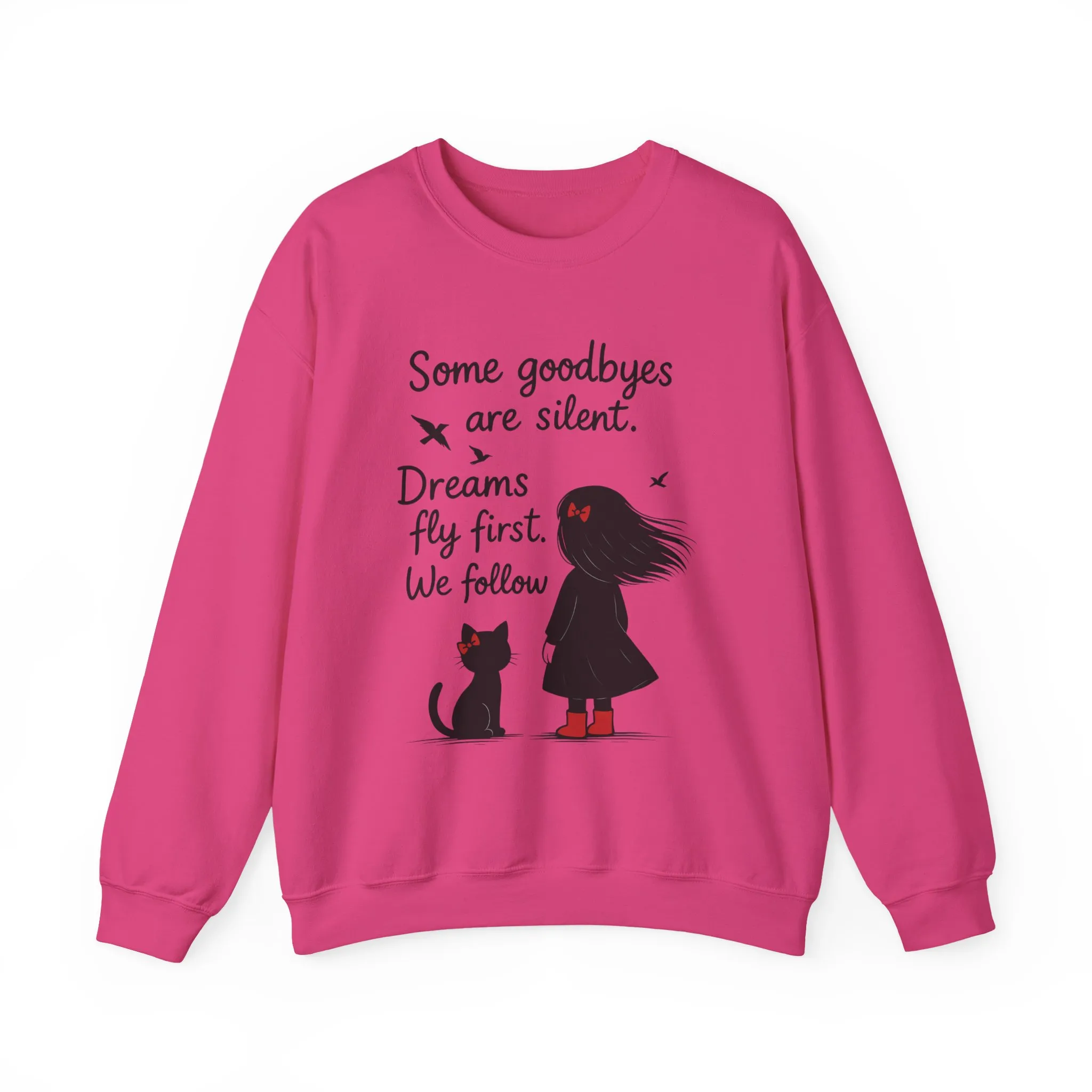 Cozy Farewell Girl & Cat Pullover, Hand Drawn Red Dress Art, Minimalist Womens Crewneck - Image 22