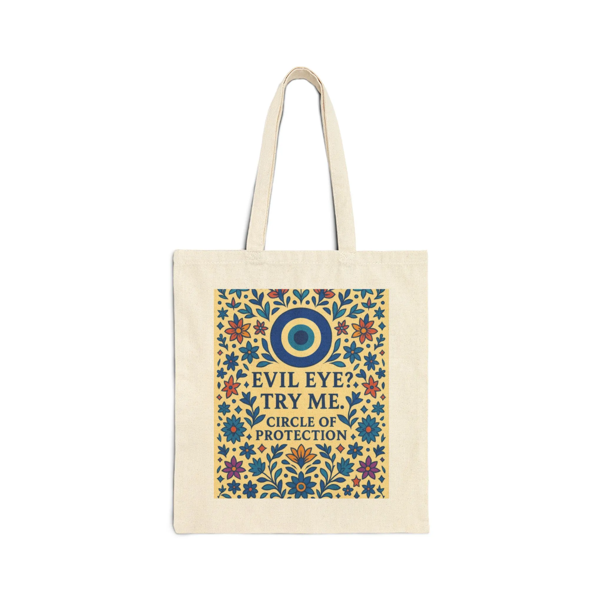 Evil Eye Protection Tote Bag – Bold Floral Nazar Amulet Canvas Bag with Funny Quote, Boho Charm Bag - Image 2