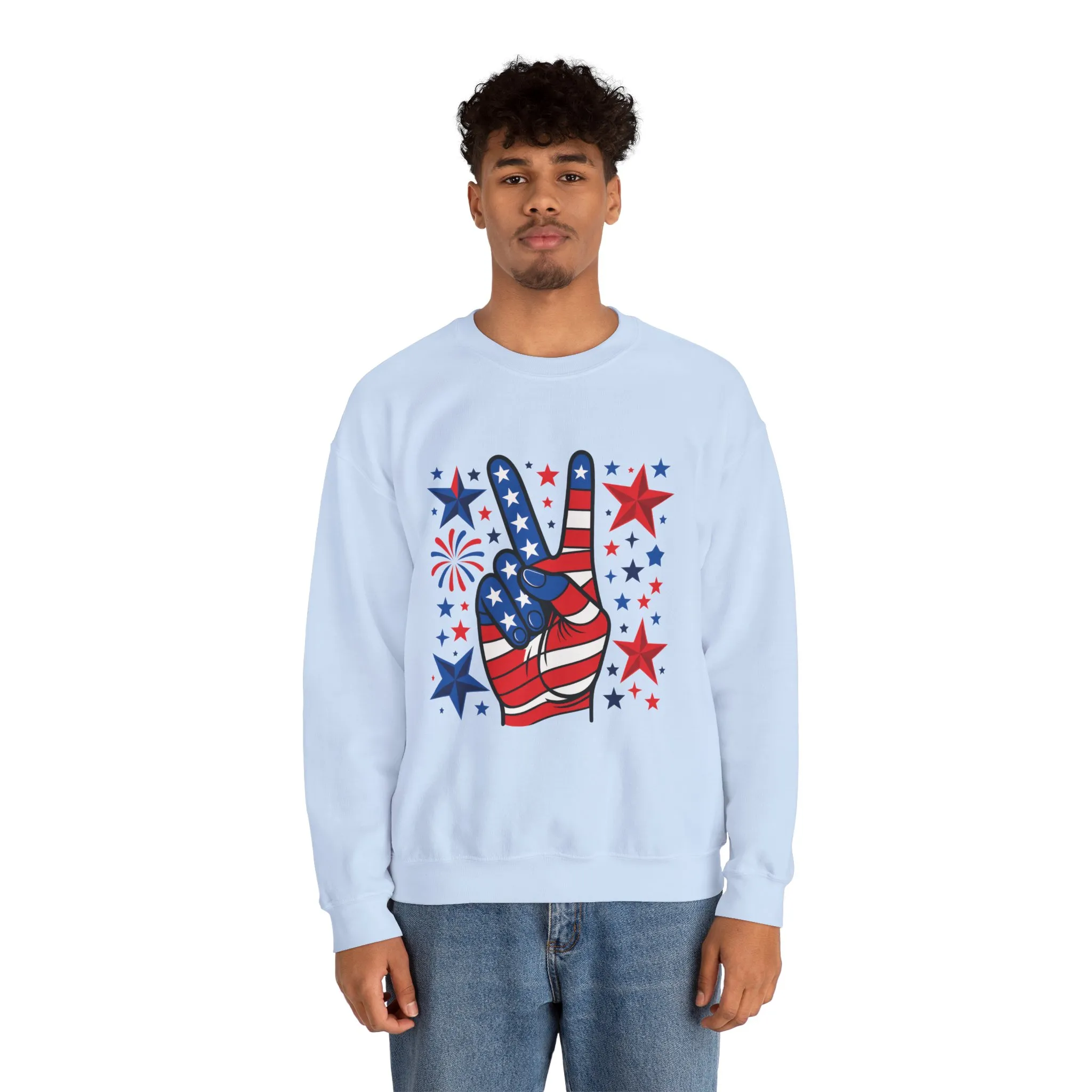 Patriotic Peace Crewneck Sweatshirt - Unisex Heavy Blend, 4th of July Clothing, Peace Sign Design, Casual Wear, Gift for Him/Her - Image 27