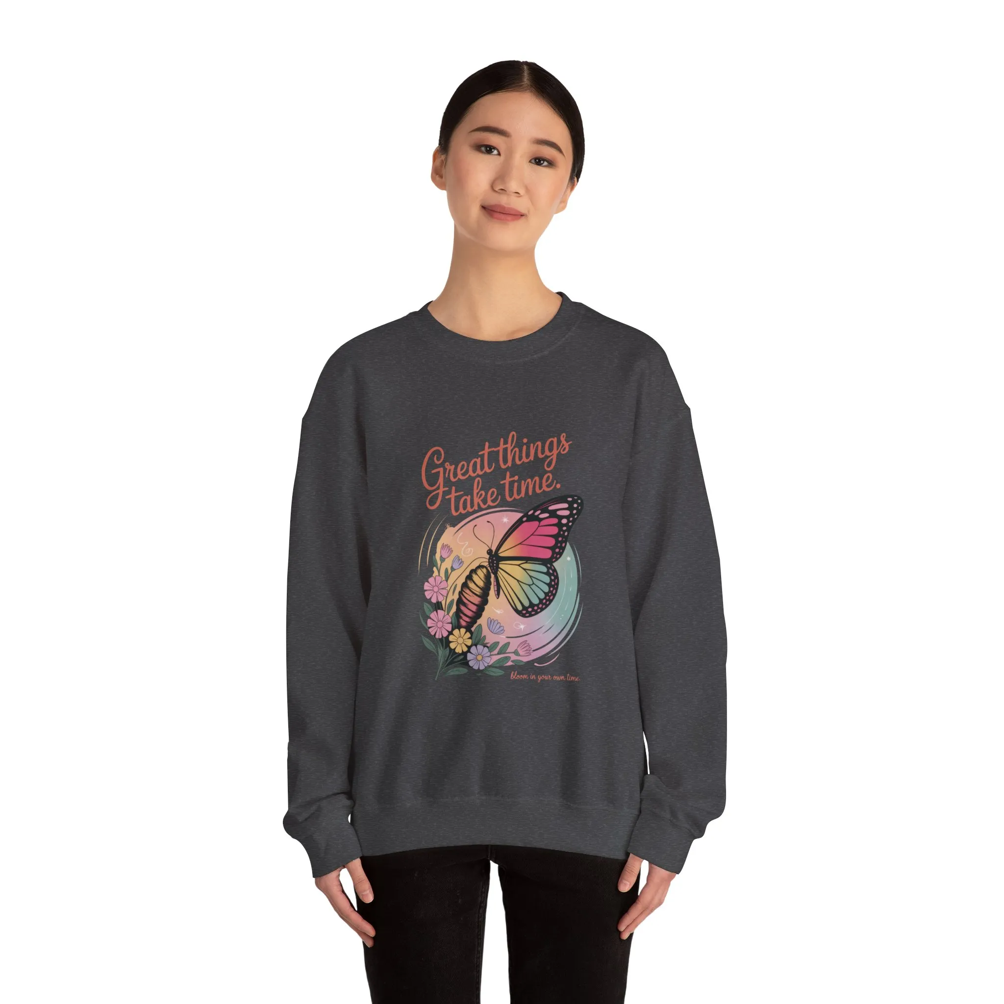 Inspirational Butterfly Sweatshirt - Great Things Take Time, Cozy Unisex Crewneck, Perfect Gift for Nature Lovers, Relaxed Style, [...] - Image 8