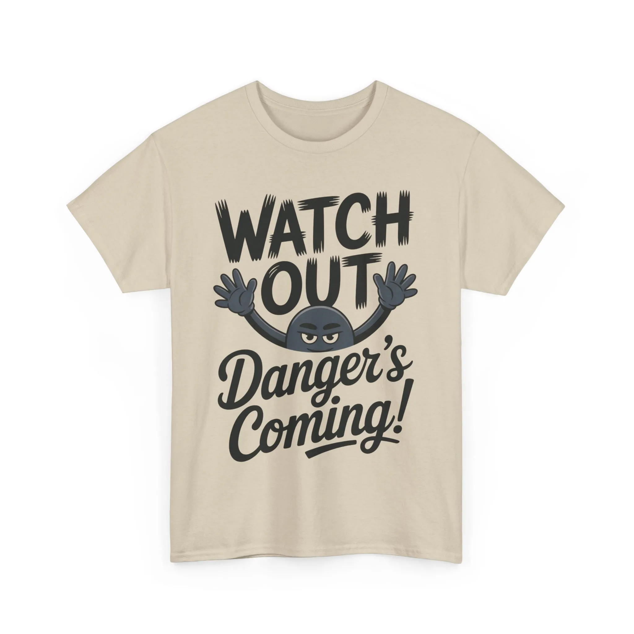 Funny "Watch Out" Cartoon Character T-Shirt, Sketch Style Unisex Heavy Cotton Tee, Minimalist Humorous Graphic Tee, Gift for Him/Her - Image 37