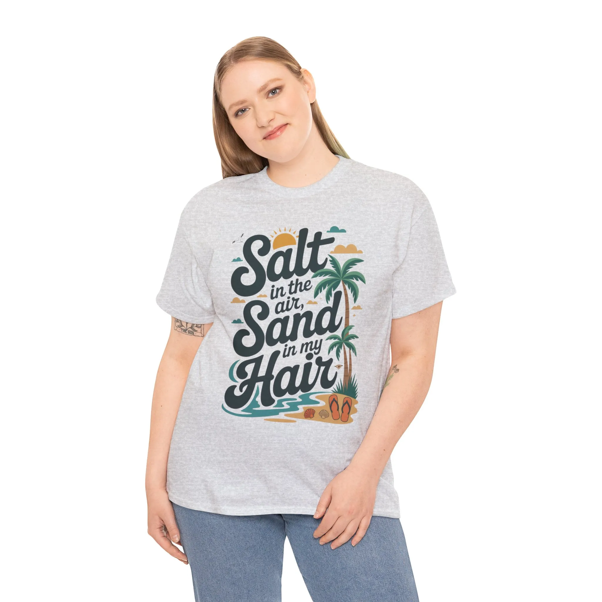 Salt in the Air Sand in My Hair Shirt, Beach Summer Vibes Graphic T-Shirt, Tropical Ocean Palm Design, Ocean-Themed Shirt, Gift Beach Lovers - Image 14