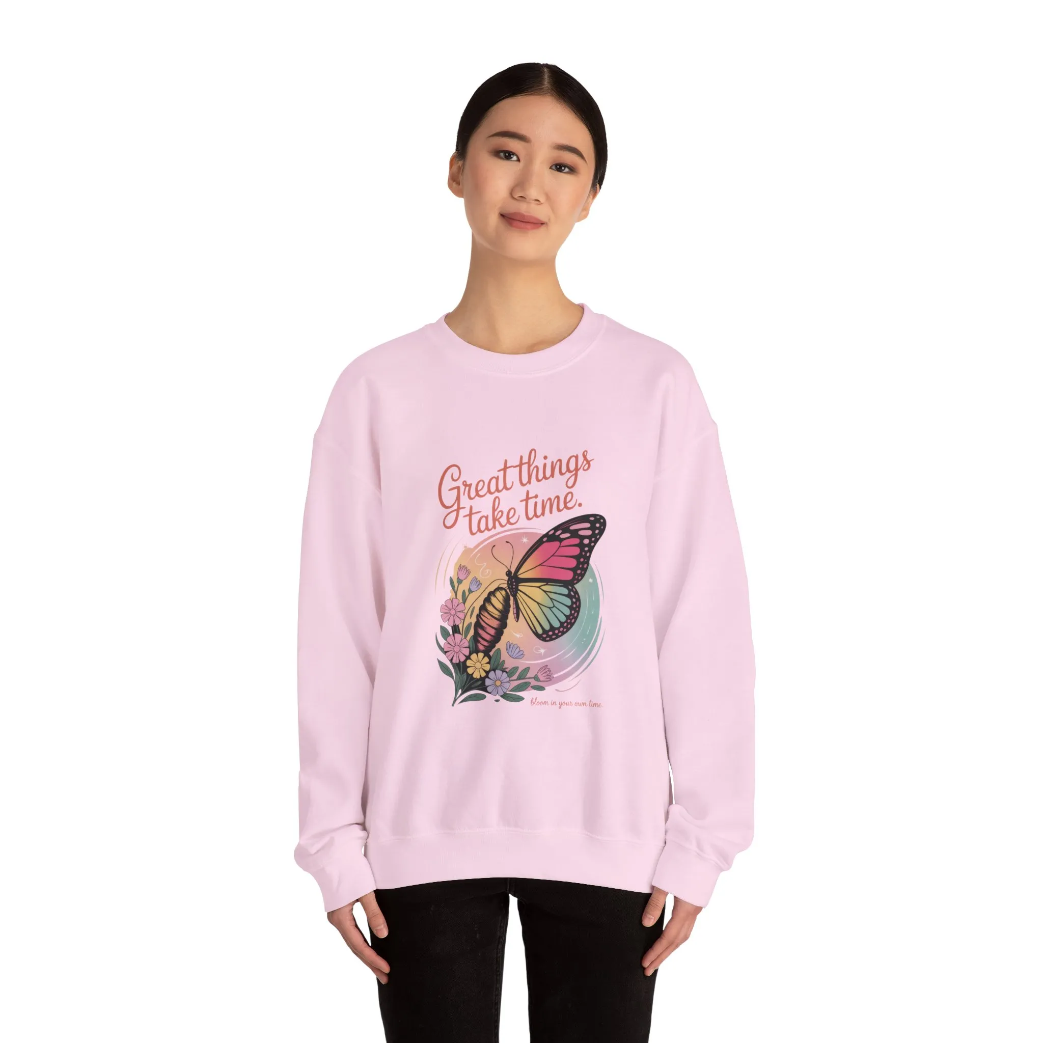 Inspirational Butterfly Sweatshirt - Great Things Take Time, Cozy Unisex Crewneck, Perfect Gift for Nature Lovers, Relaxed Style, [...] - Image 26