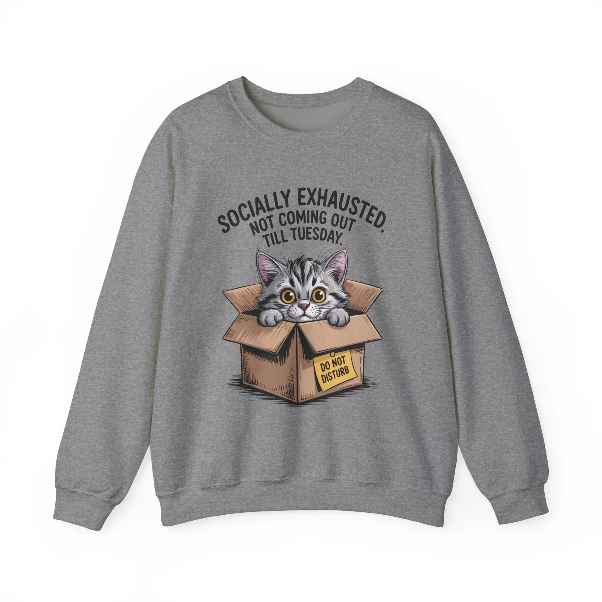 Socially Exhausted Cat Sweatshirt, Funny Cat Crewneck, Gift for Cat Lovers, Cozy Unisex Pullover, Weekend Comfort Apparel - Image 7