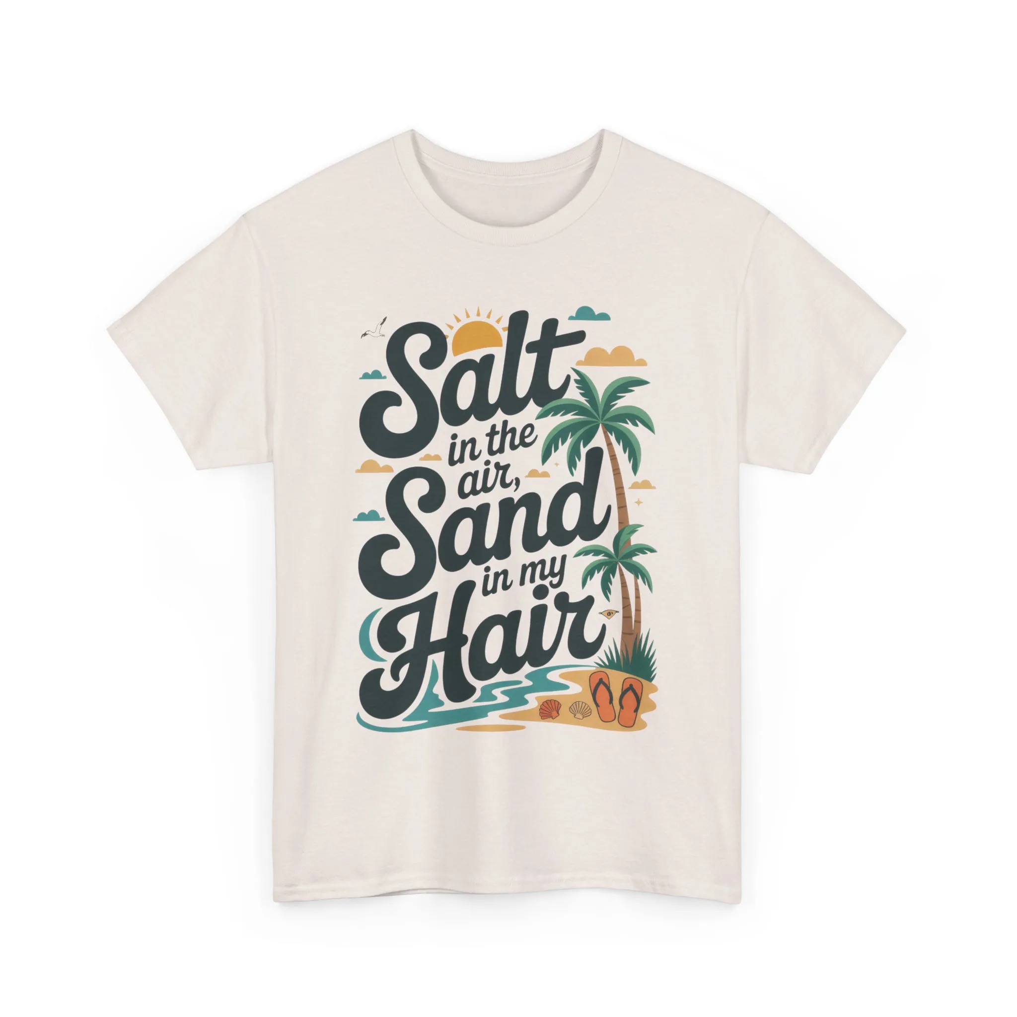 Salt in the Air Sand in My Hair Shirt, Beach Summer Vibes Graphic T-Shirt, Tropical Ocean Palm Design, Ocean-Themed Shirt, Gift Beach Lovers - Image 41