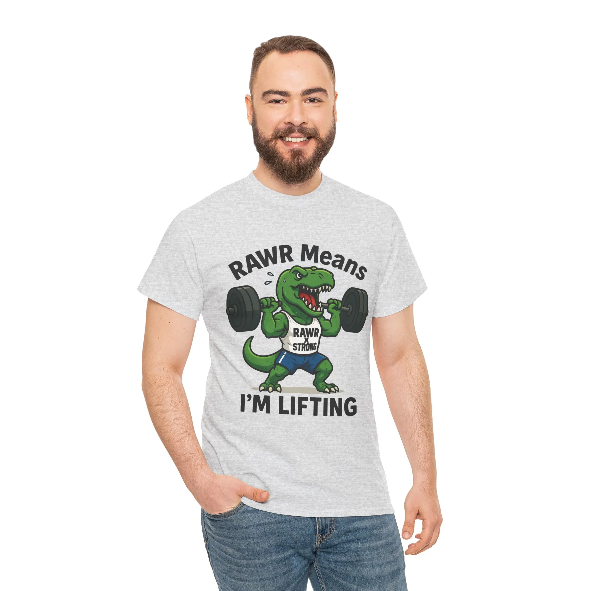 RAWR Gym Shirt for Men, Funny Dinosaur Lifting Tee, Workout Dino Fitness Gift, Barbell Humor Shirt, Motivational T-Shirt, Activewear - Image 5