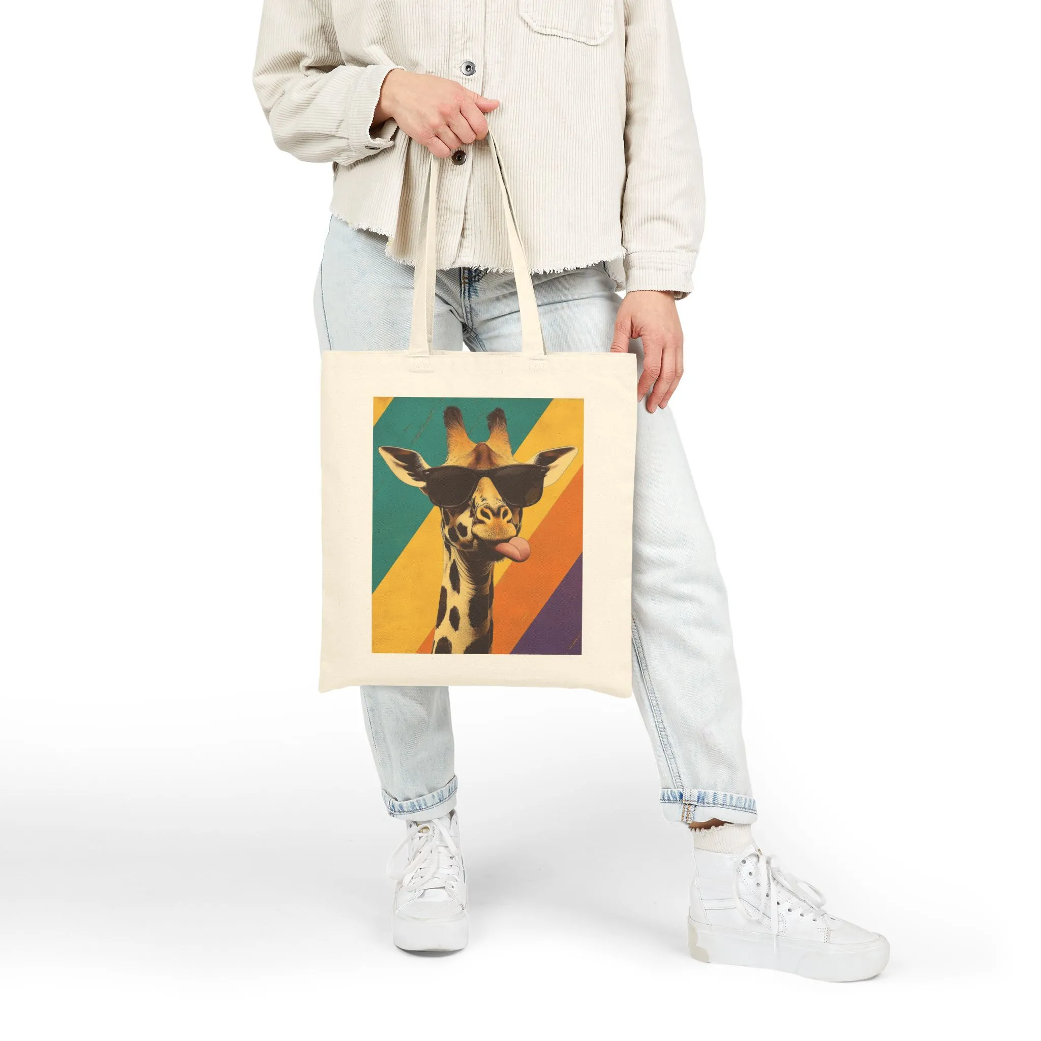 Funny Giraffe Tote Bag, Retro Pop Art Canvas Bag with Sunglasses & Attitude, Colorful Animal Print Tote, Quirky Gift for Cool People, Animal Lover Tote - Image 3