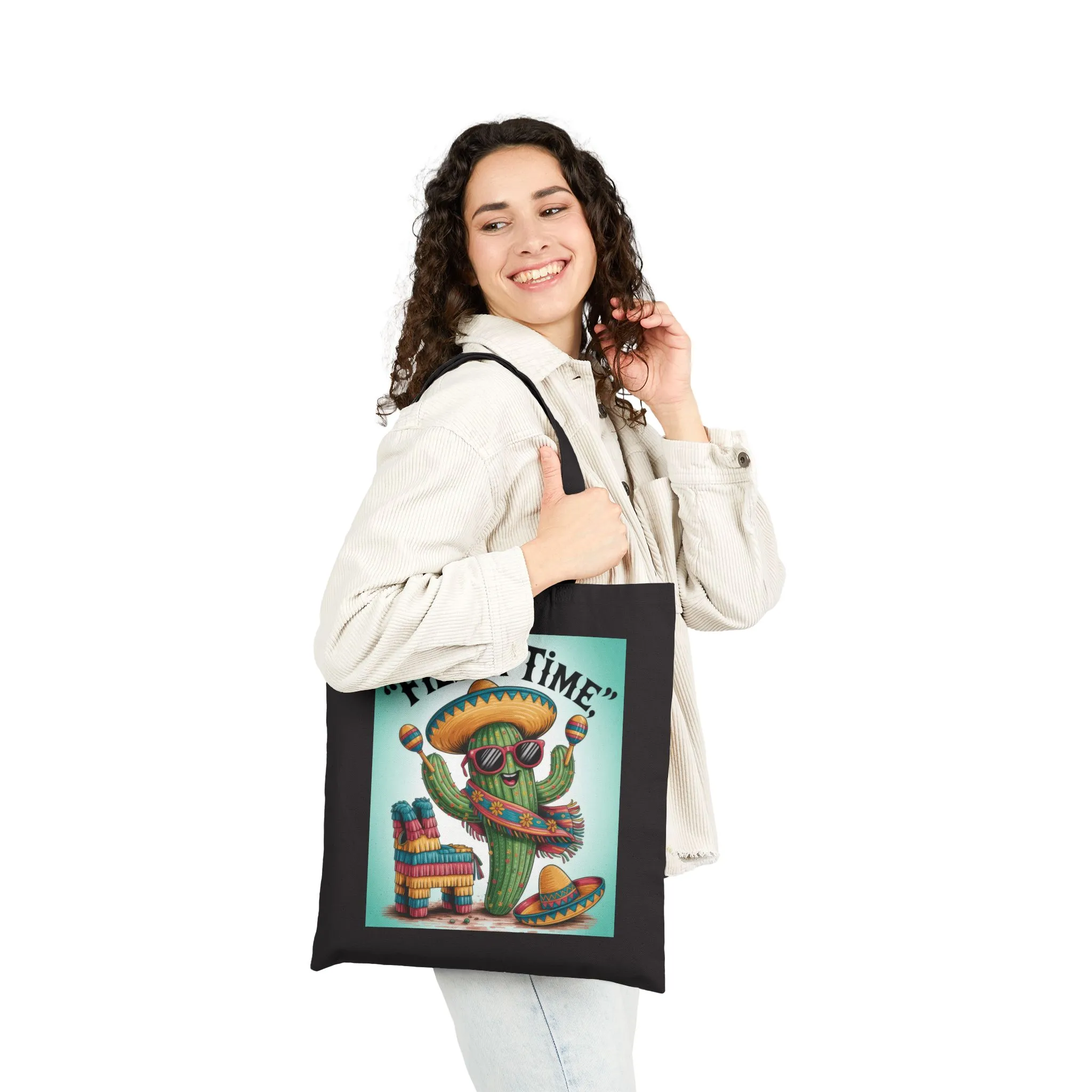 Fiesta Time Cactus Tote Bag, Colorful Funny Sombrero Maracas Piñata Mexican Party Gift Bag, Summer Vibes Canvas Bag - Image 9