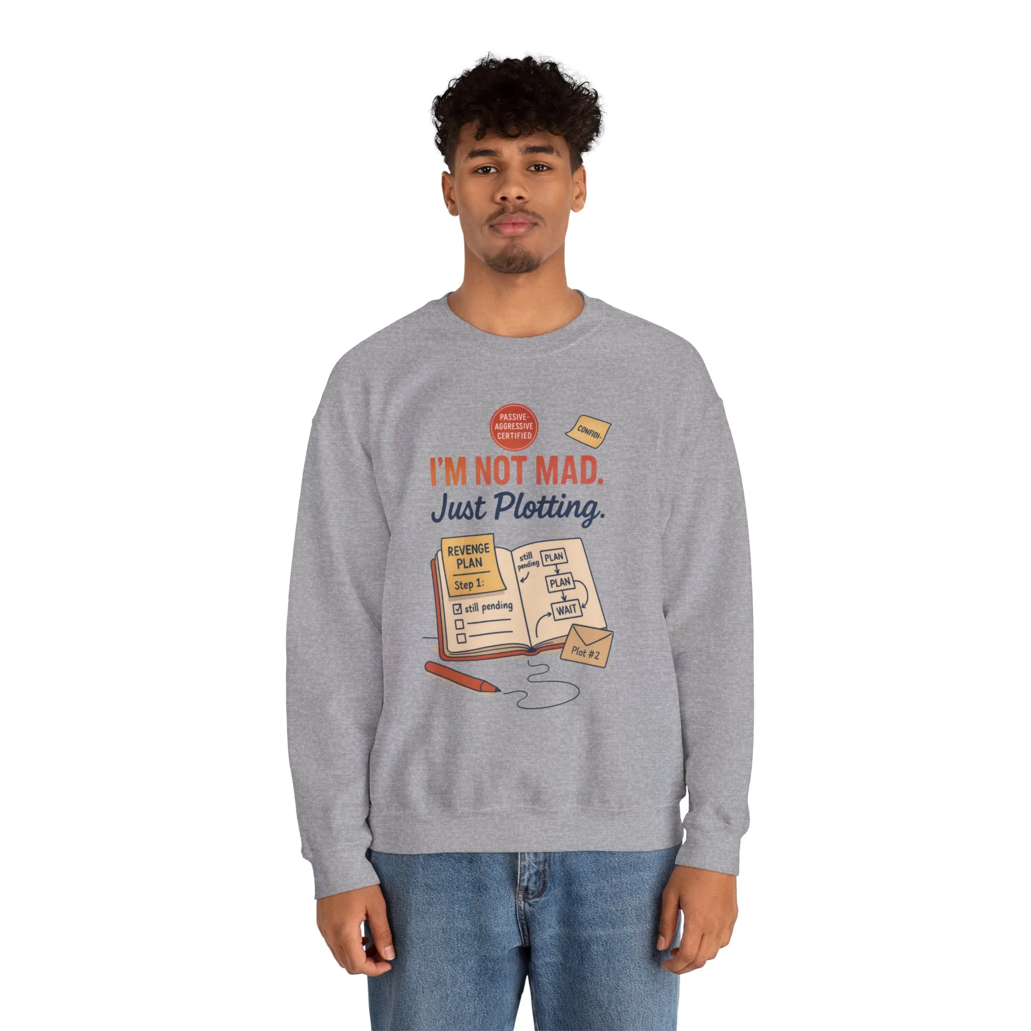 Funny Mens Revenge Sweatshirt, Im Not Mad Just Plotting, Passive Aggressive Sarcastic Crewneck for Him