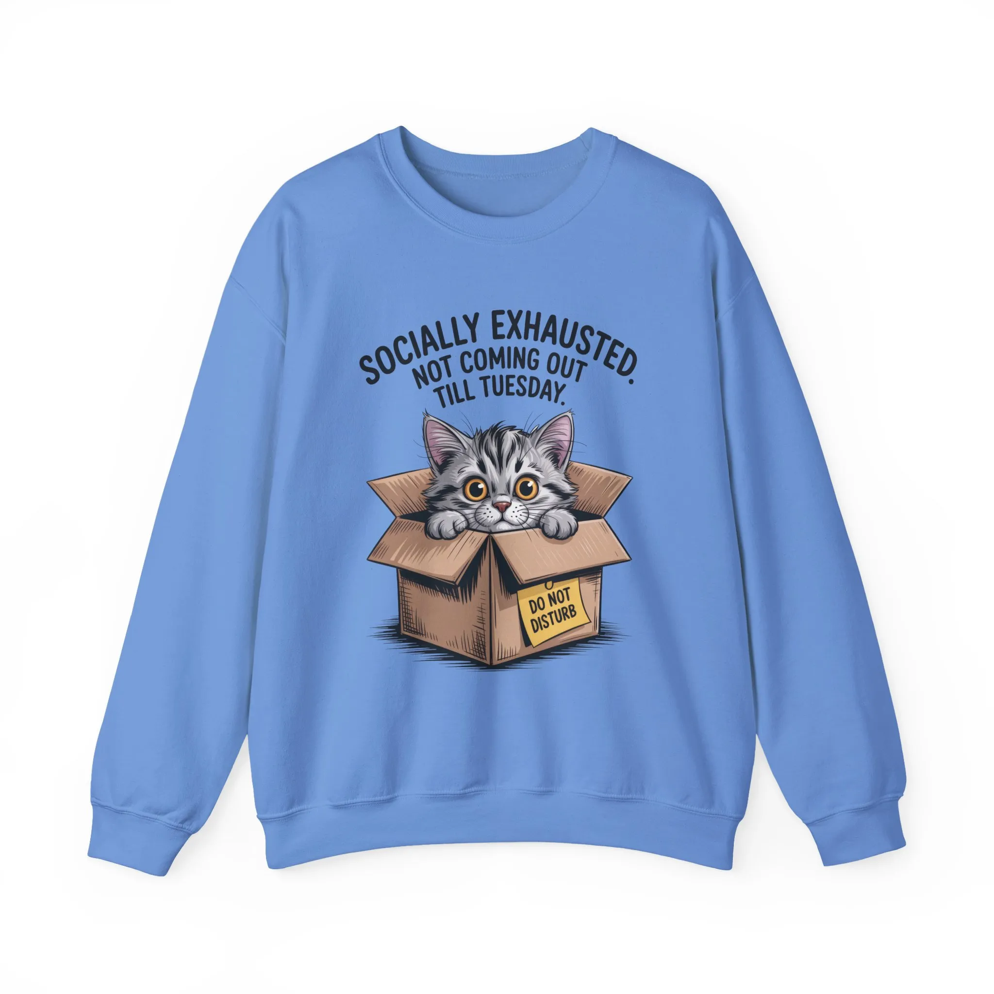 Socially Exhausted Cat Sweatshirt, Funny Cat Crewneck, Gift for Cat Lovers, Cozy Unisex Pullover, Weekend Comfort Apparel - Image 10