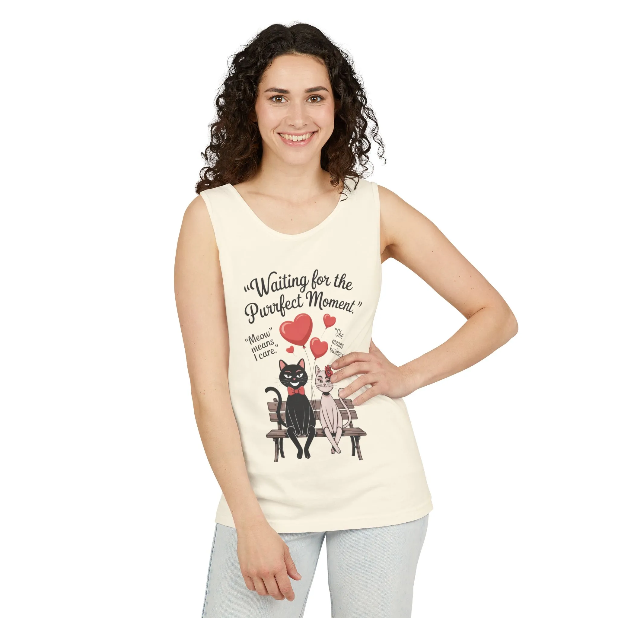 Cute Cat Lovers Tank, Womens Heavy Cotton Tank Top for Pet Owners, Funny Cat Tee, Gift for Cat Lovers, Casual T-Shirt, Animal Art Tee - Image 30