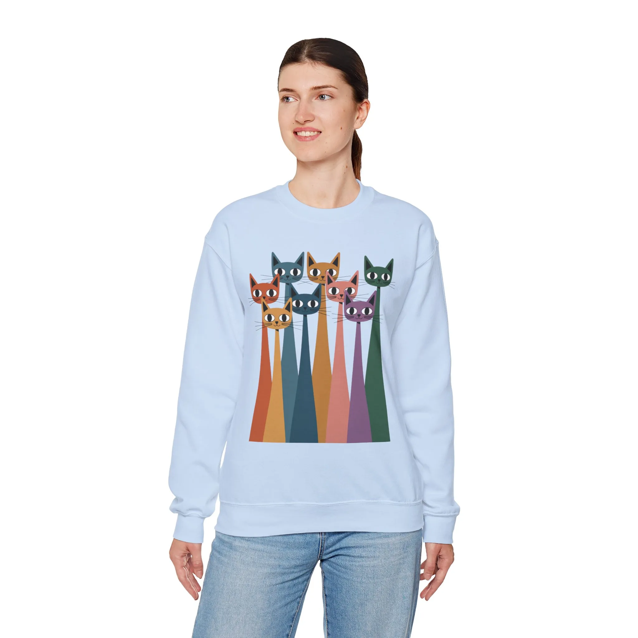 Colorful Cat Sweatshirt, Cozy Crewneck, Cat Lover Gift, Womens Sweatshirt, Cute Animal Apparel, Fun Gift for Cat Owners - Image 15