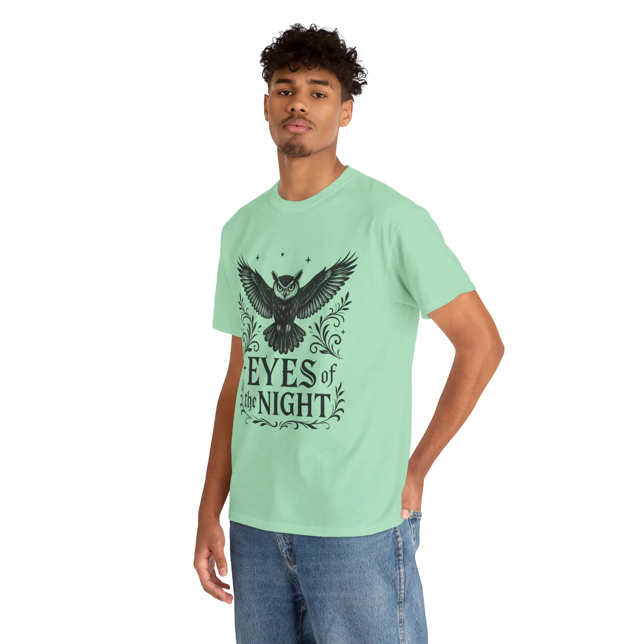 Cool Owl Graphic Unisex Heavy Cotton Tee, Flying Owl Art T-Shirt, Animal Print Tee, Gothic Bird Graphic Tee, Mens Gothic Style Shirt - Image 18