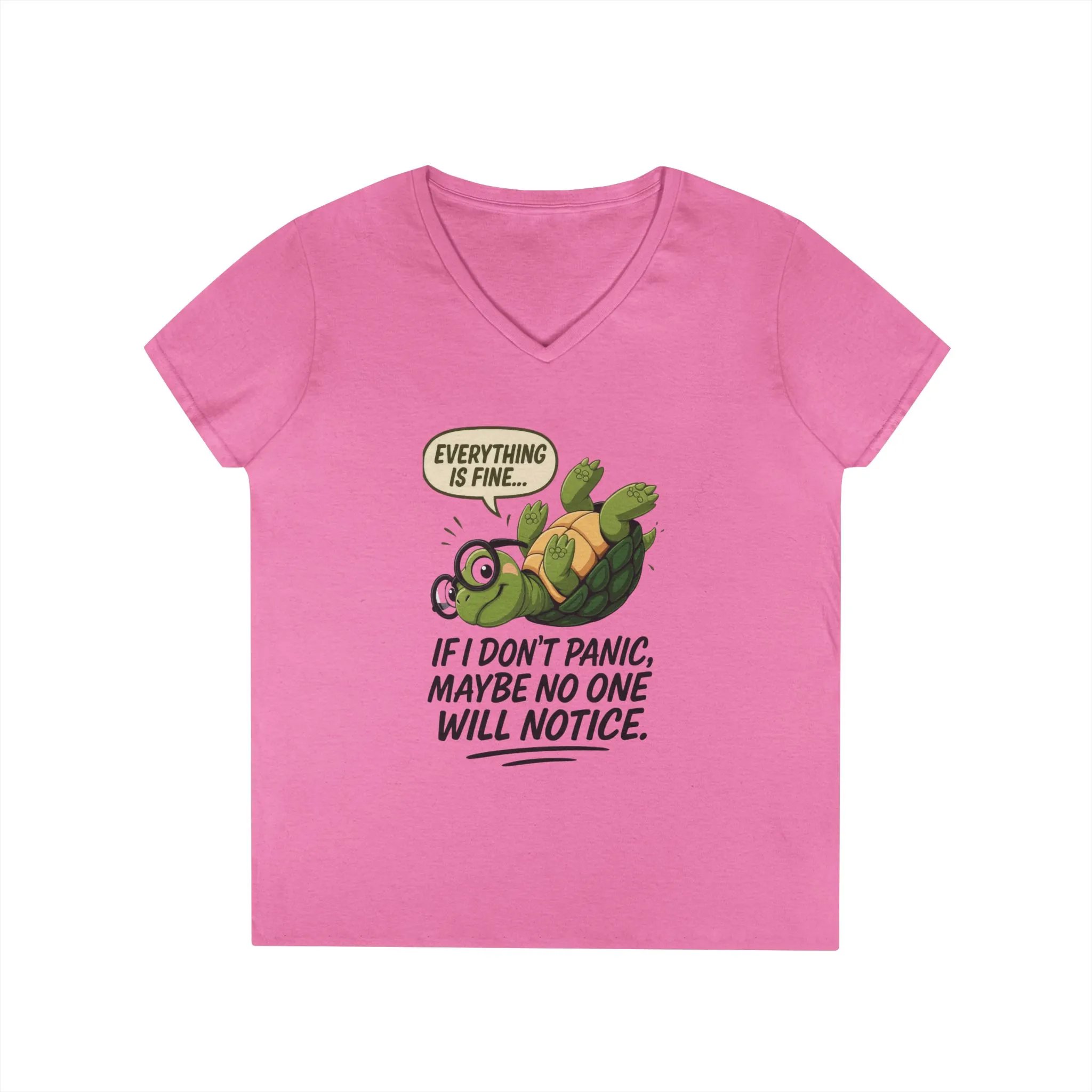 Cute & Comfy Turtle V-Neck T-Shirt, Everything is fine.. design, Gift for Animal Lovers, Casual Wear, Fun Quotes, Positive message tee - Image 31