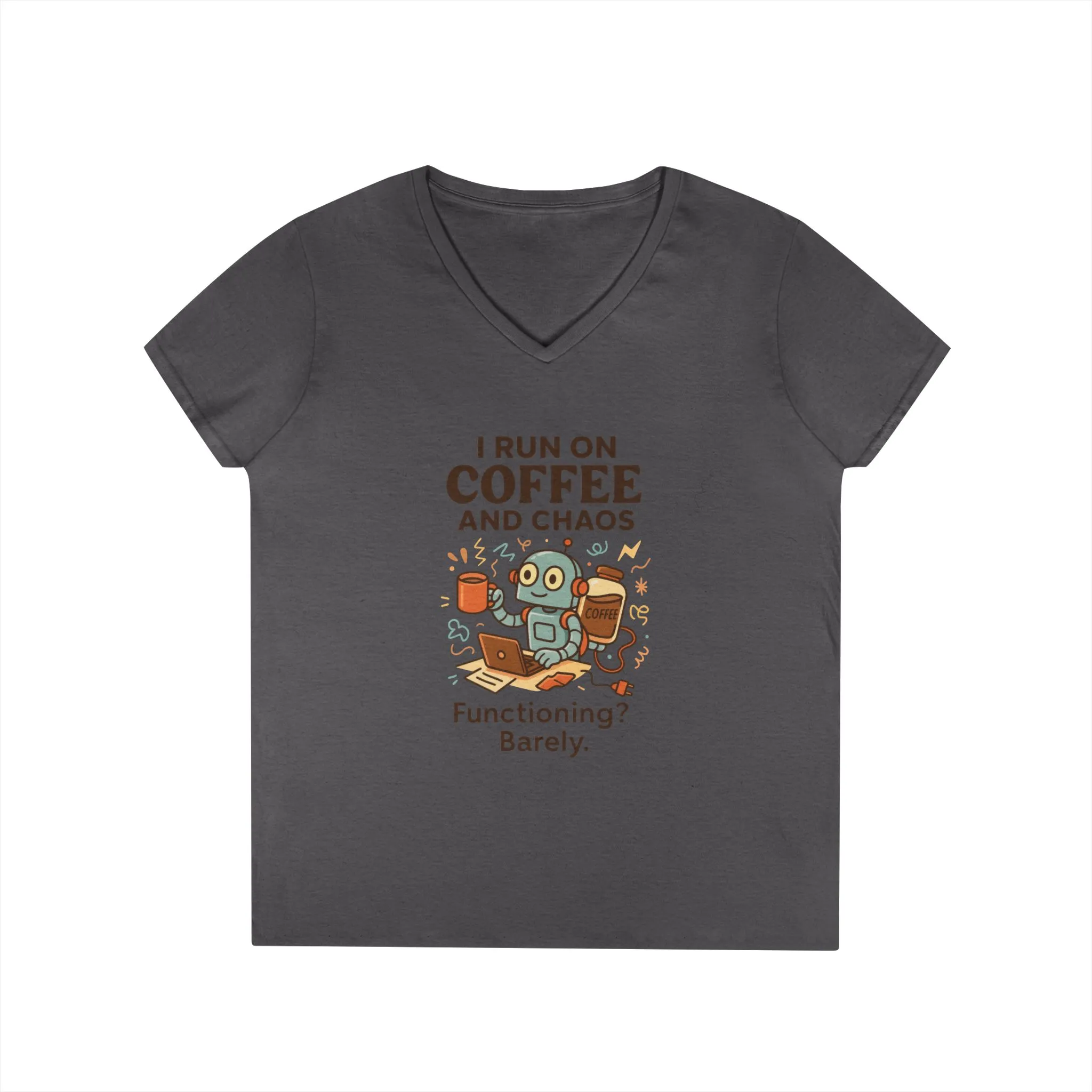 Funny Coffee and Chaos Ladies' V-Neck T-Shirt, Gift for Coffee Lovers, Quirky Tee, Casual Wear, Unique Humor Shirt, Work from Home Humor Tee - Image 28