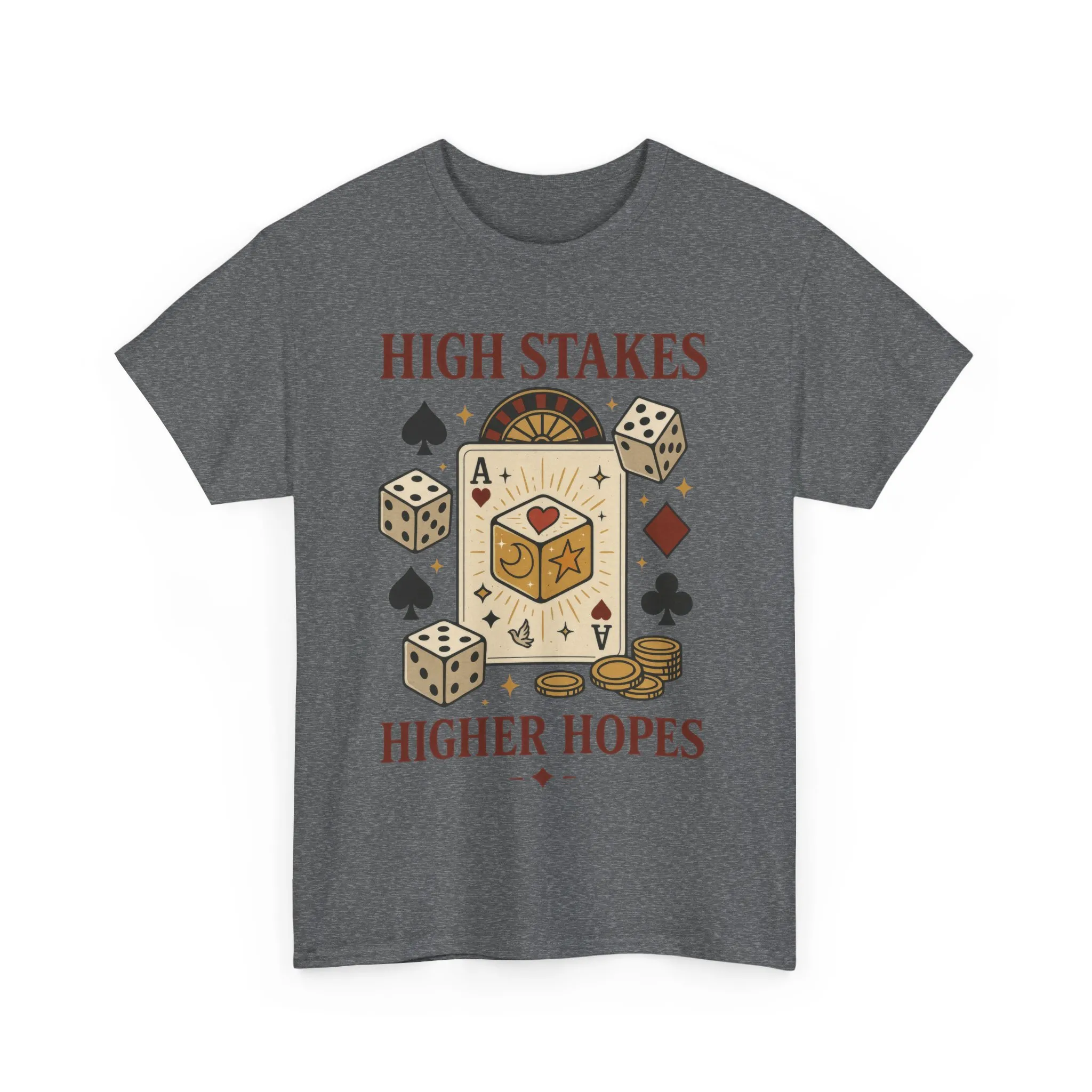 High Stakes, Higher Hopes Graphic Tee, Unisex Gambling Gift, Dice and Card Theme Shirt, Casual Wear, Game Night Apparel - Image 12