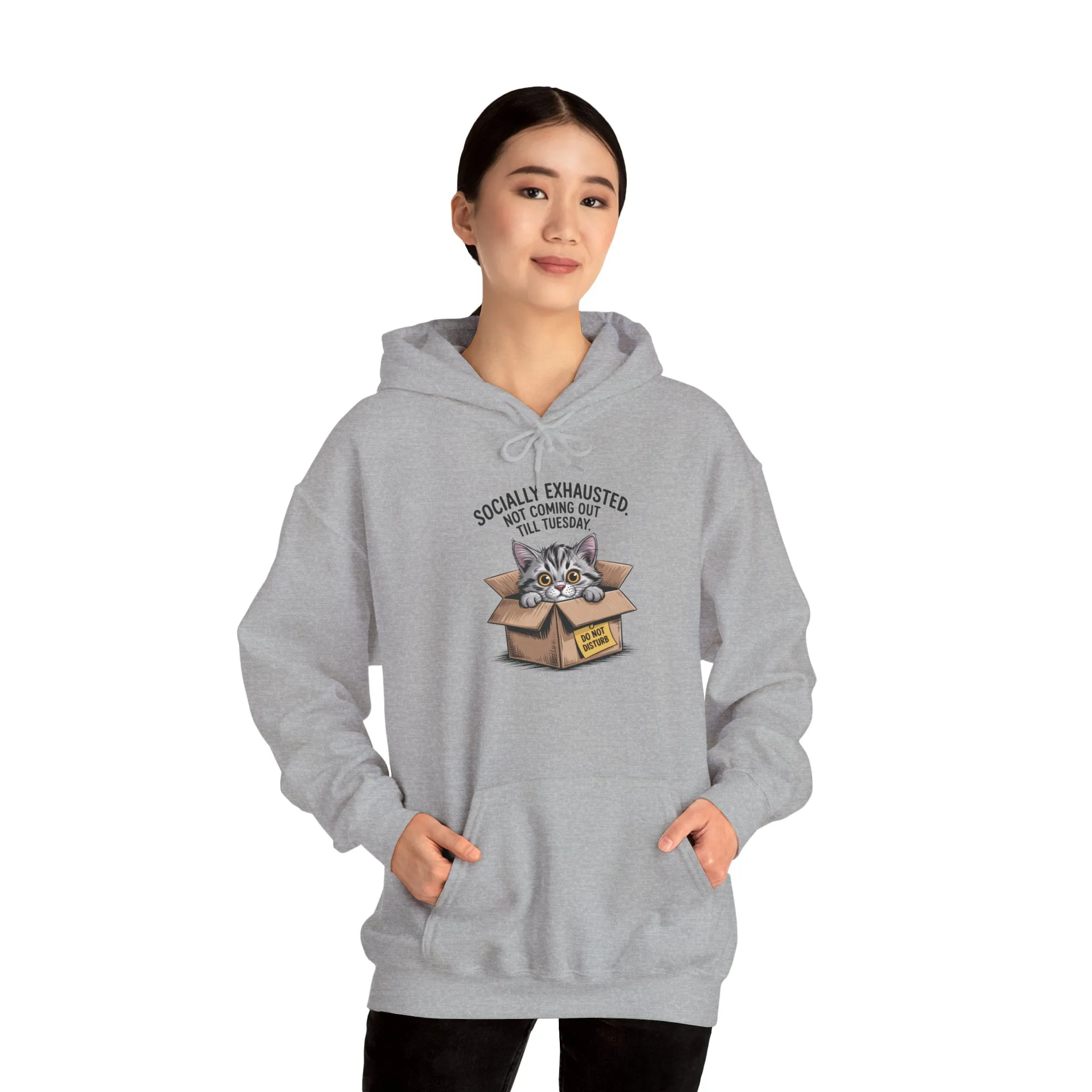 Socially Exhausted Cat Hoodie - Cozy Sweatshirt for Cat Lovers, Funny Gift, Casual Wear, Unique Animal Apparel, Perfect for Relaxing Days - Image 43