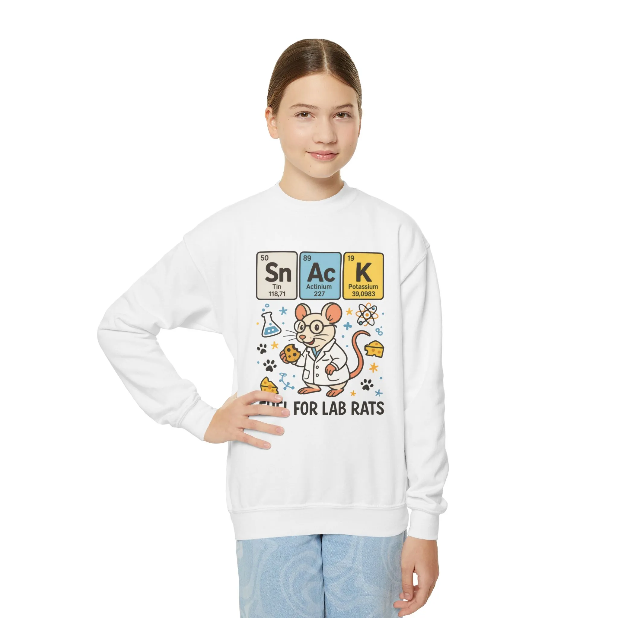 Youth Crewneck Sweatshirt - Fuel for Lab Rats, Cute Science Gift, Adorable Sweatshirt for Kids, Science Enthusiasts, Lab Rat Love - Image 6