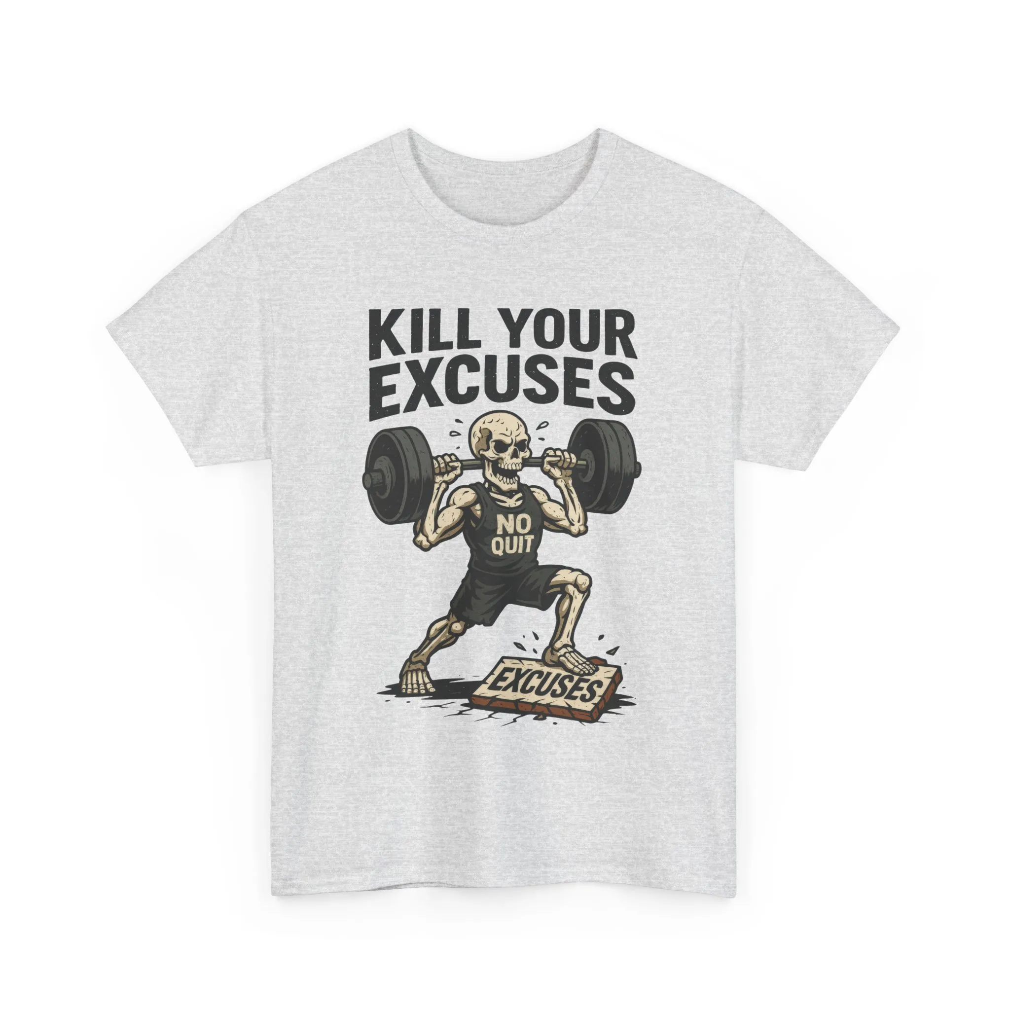 Kill Your Excuses Shirt, No Quit Skeleton Gym Tee for Men, Motivational Fitness T-Shirt, Workout Gift, Gym Apparel - Image 7