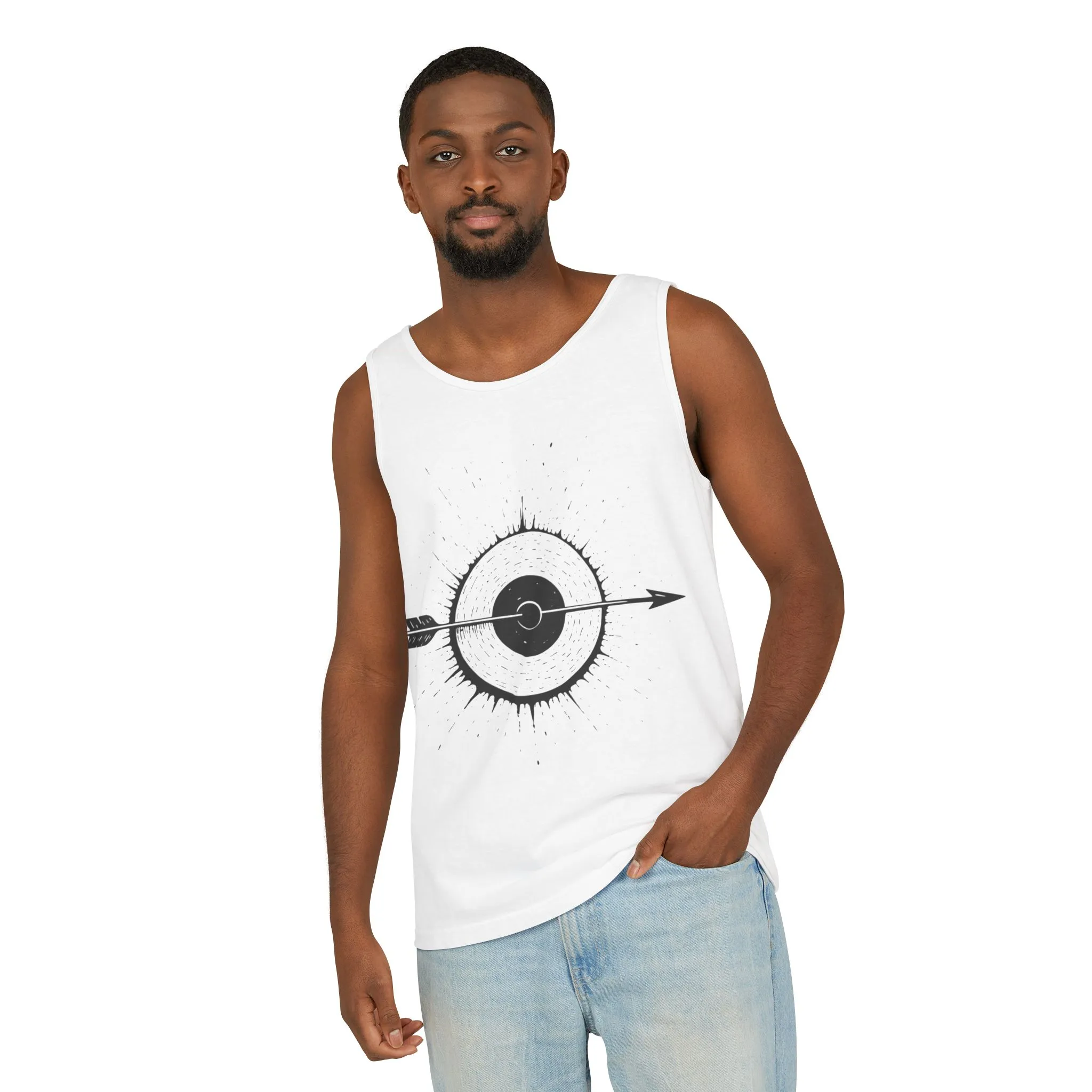 Mens Garment-Dyed Tank Top with Target Arrow Design, Casual Wear, Summer Essentials, Gym Wear, Gifts for Archery Lovers - Image 5