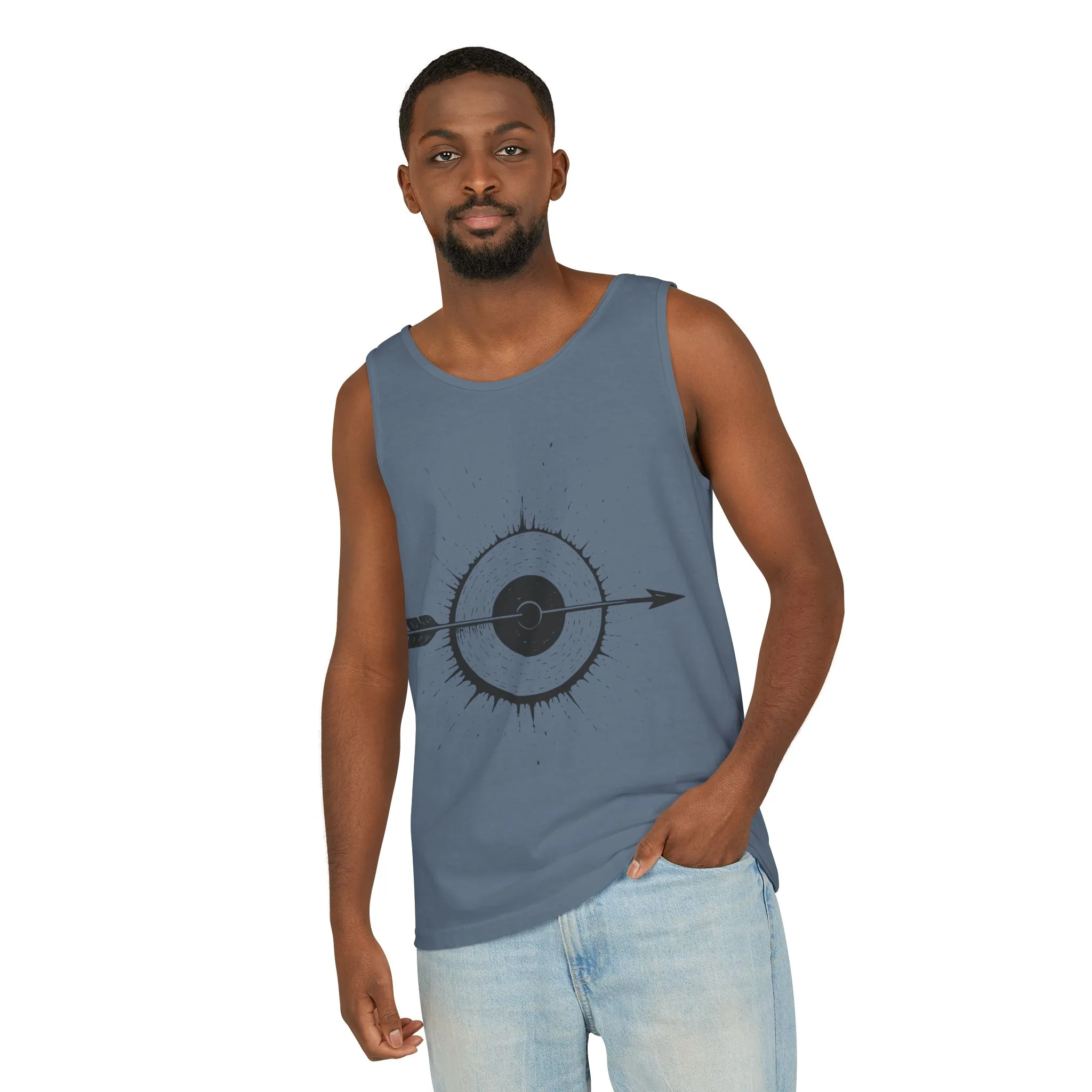 Mens Garment-Dyed Tank Top with Target Arrow Design, Casual Wear, Summer Essentials, Gym Wear, Gifts for Archery Lovers - Image 35
