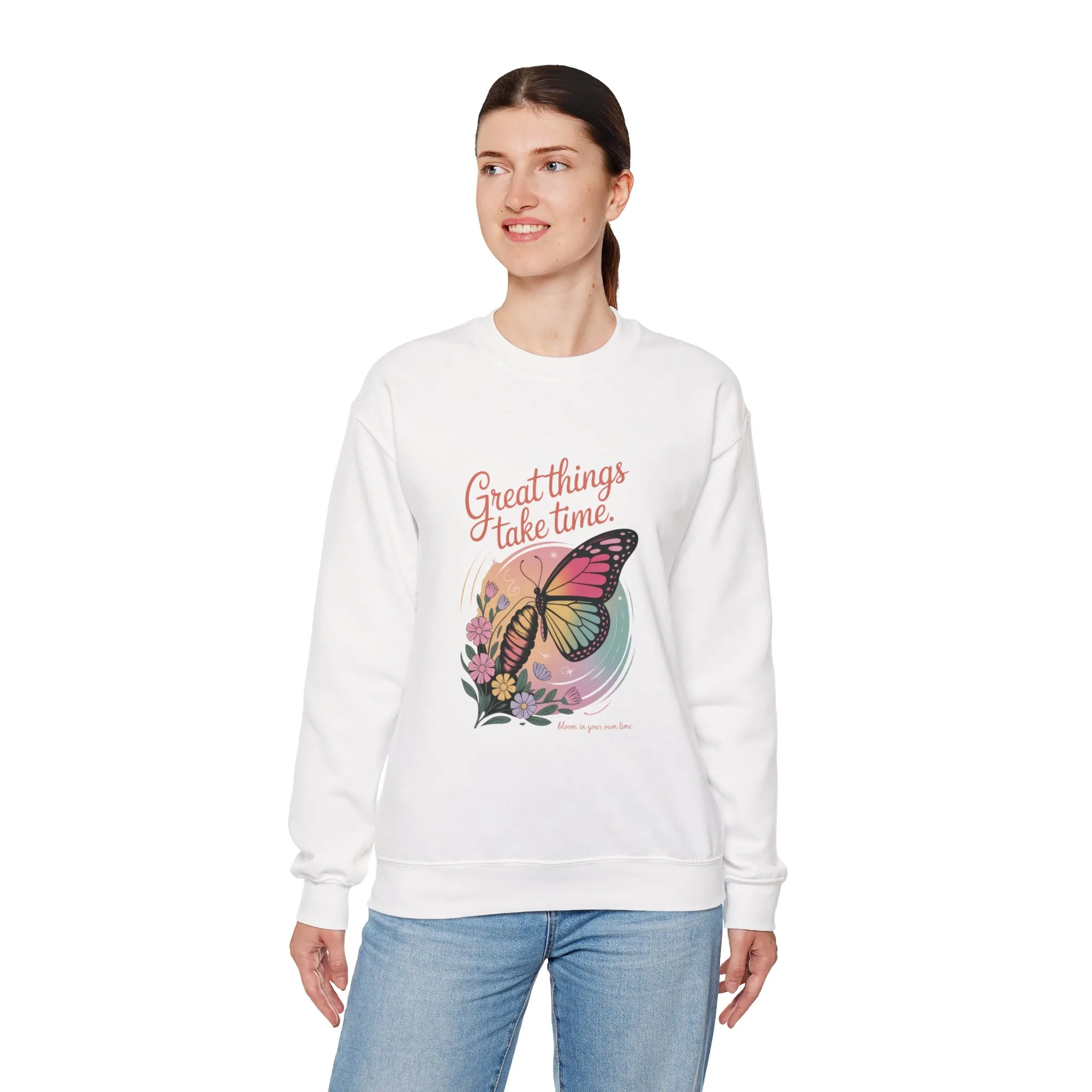 Inspirational Butterfly Sweatshirt - Great Things Take Time, Cozy Unisex Crewneck, Perfect Gift for Nature Lovers, Relaxed Style, [...] - Image 33