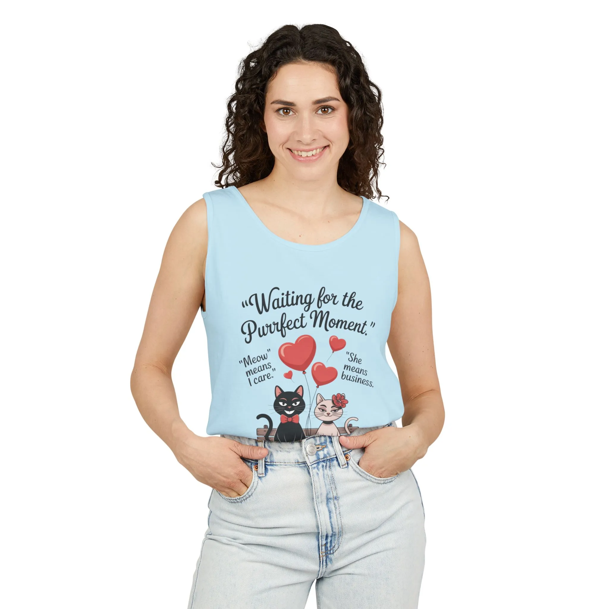 Cute Cat Lovers Tank, Womens Heavy Cotton Tank Top for Pet Owners, Funny Cat Tee, Gift for Cat Lovers, Casual T-Shirt, Animal Art Tee - Image 41