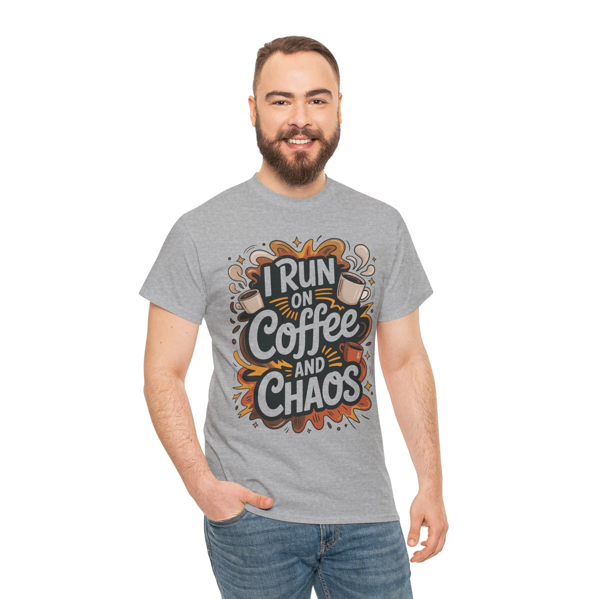Funny Mens Coffee T-Shirt, I Run on Coffee and Chaos, Caffeinated Chaos Tee for Him, Perfect for Coffee Lovers, , Humor Tee - Image 6
