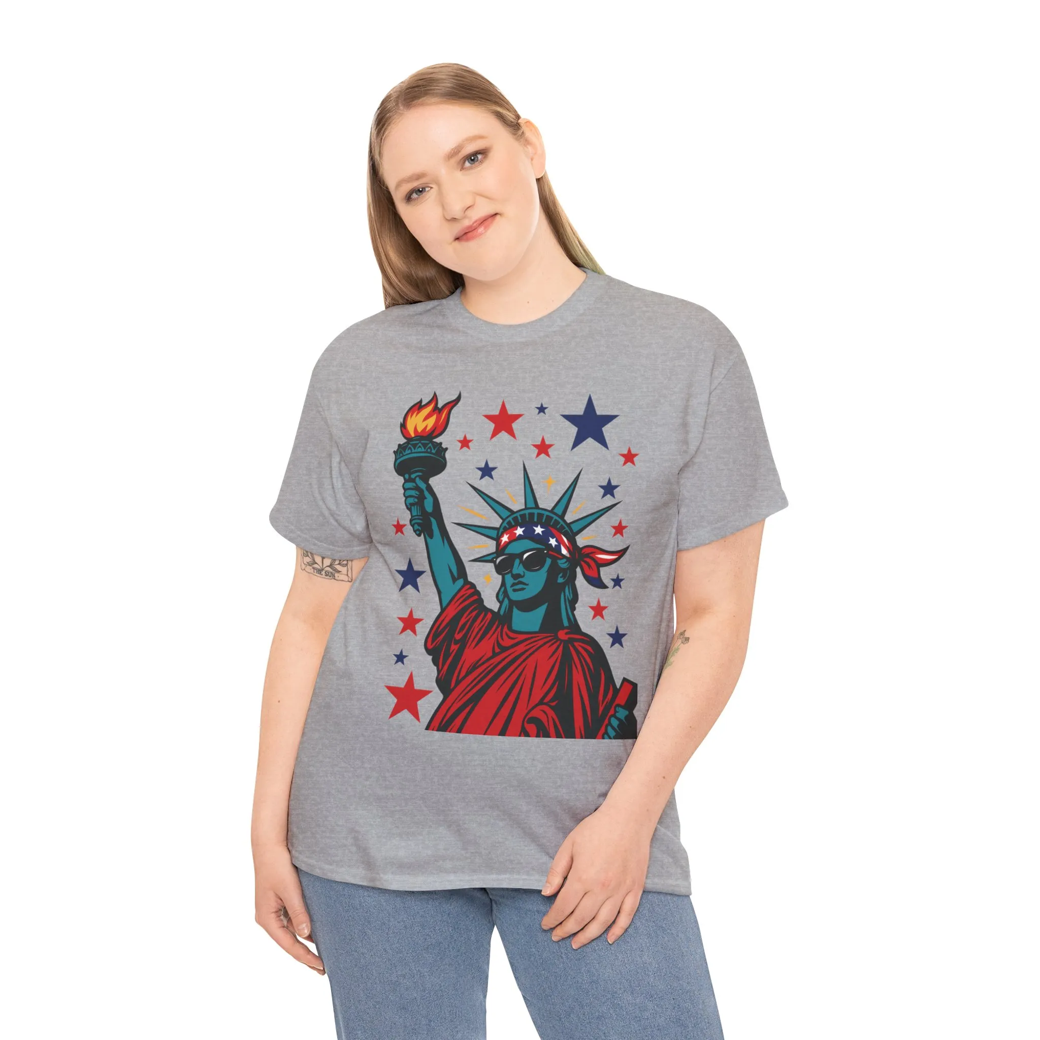 Lady Liberty Pop Art T-Shirt, Patriotic 4th of July Womens Tee, Retro USA Bandana Statue Shirt - Image 9