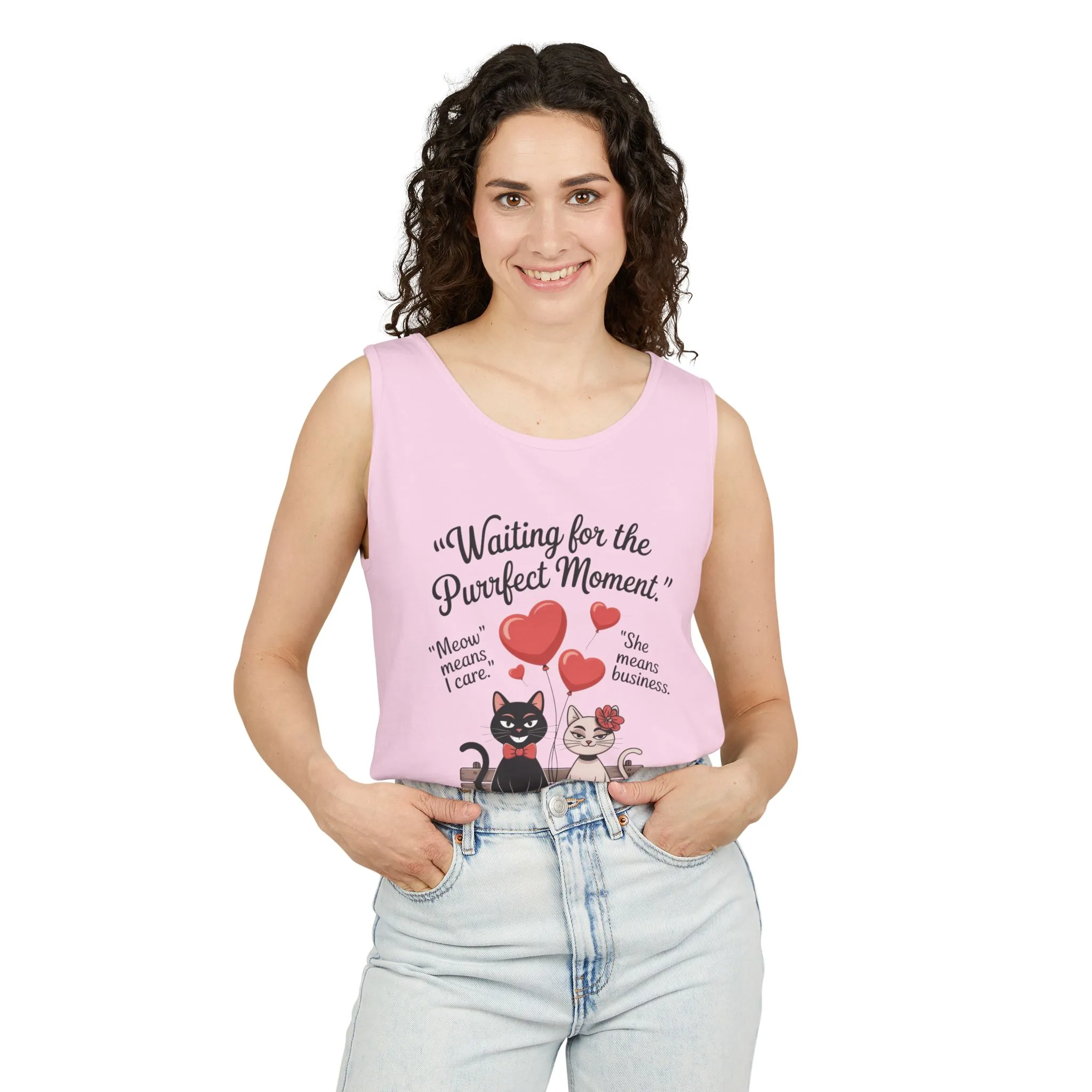 Cute Cat Lovers Tank, Womens Heavy Cotton Tank Top for Pet Owners, Funny Cat Tee, Gift for Cat Lovers, Casual T-Shirt, Animal Art Tee - Image 23