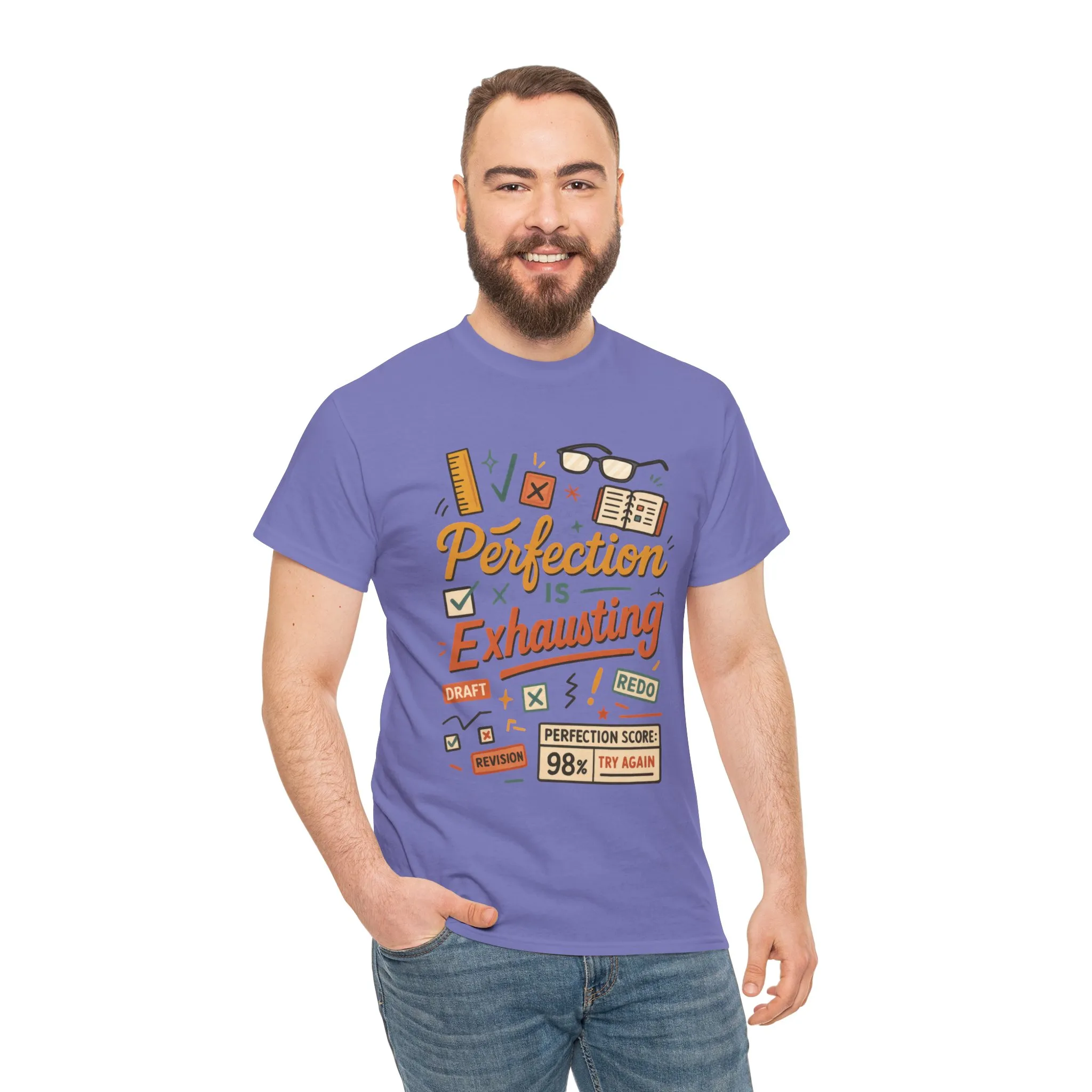 Perfection is Exhausting Tee, Funny T-Shirt for Students, Relaxed Fit Unisex Top, Gift for Graduates, Motivational Apparel, Casual Wear - Image 23