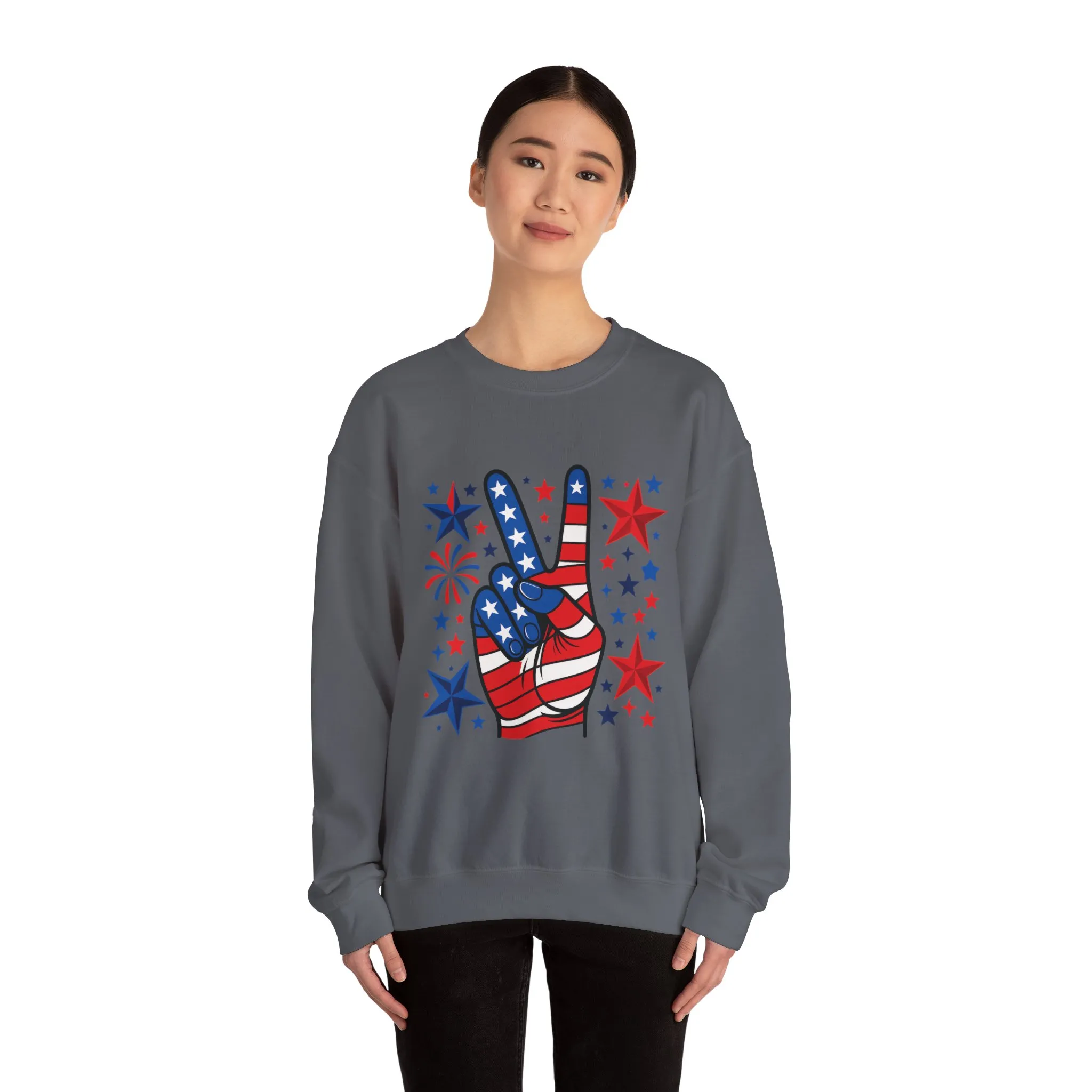 Patriotic Peace Crewneck Sweatshirt - Unisex Heavy Blend, 4th of July Clothing, Peace Sign Design, Casual Wear, Gift for Him/Her - Image 41