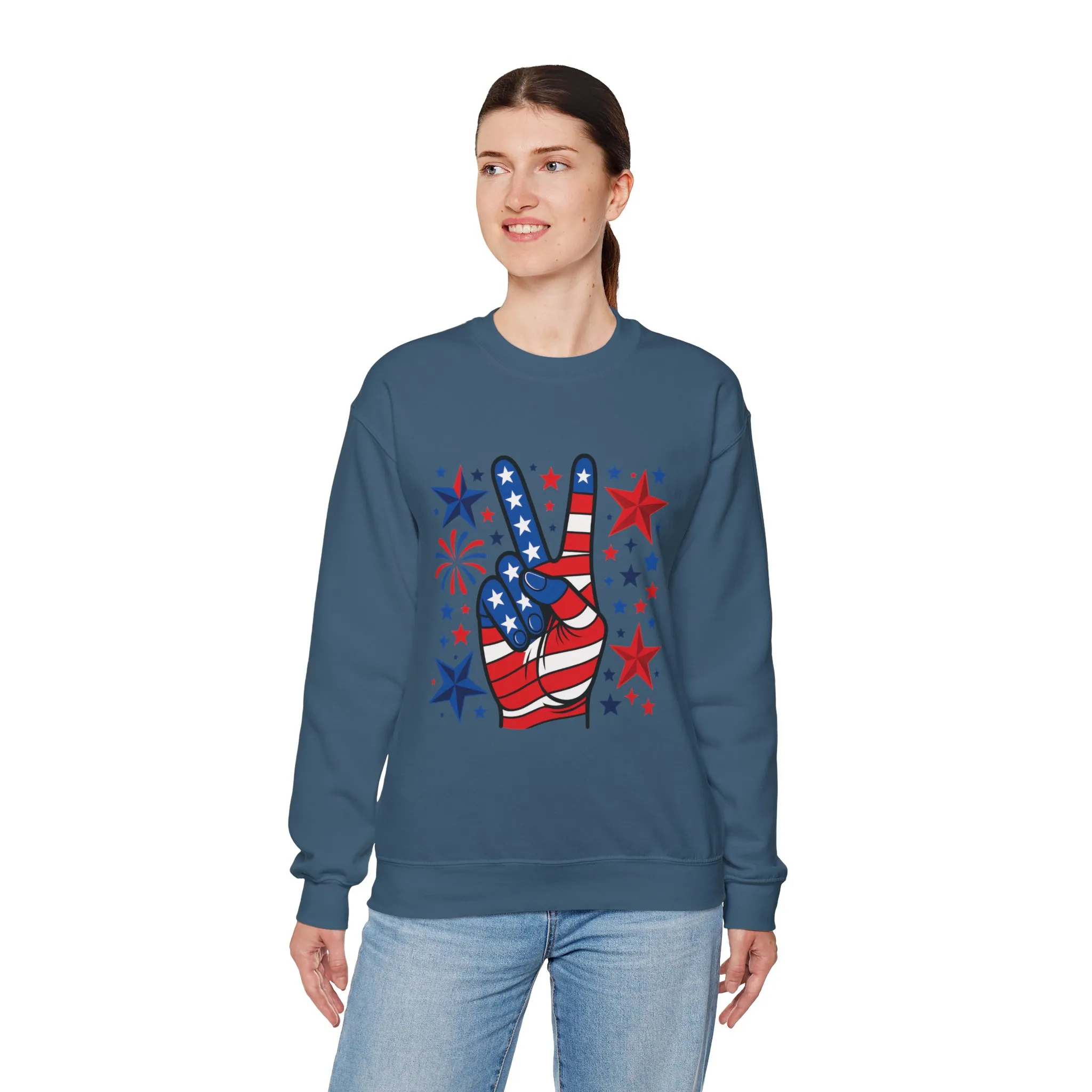 Patriotic Peace Crewneck Sweatshirt - Unisex Heavy Blend, 4th of July Clothing, Peace Sign Design, Casual Wear, Gift for Him/Her - Image 39