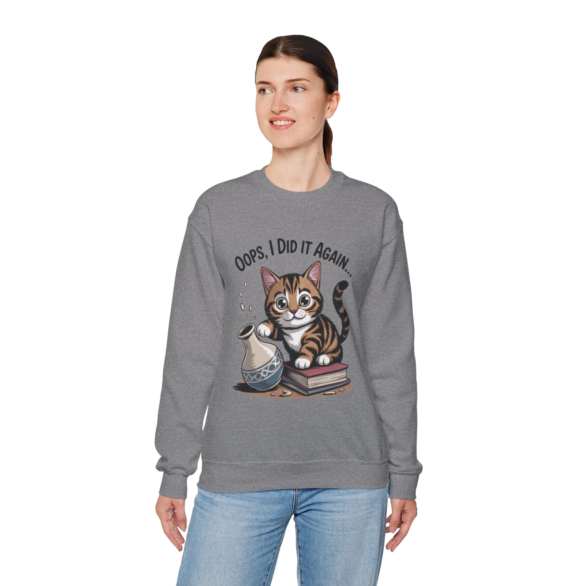 Cute Cat Oops! I Did It Again Sweatshirt, Funny Pet Lover Gift, Cozy Crewneck for Cat Moms, Purrfect for Birthdays, Casual Wear - Image 9