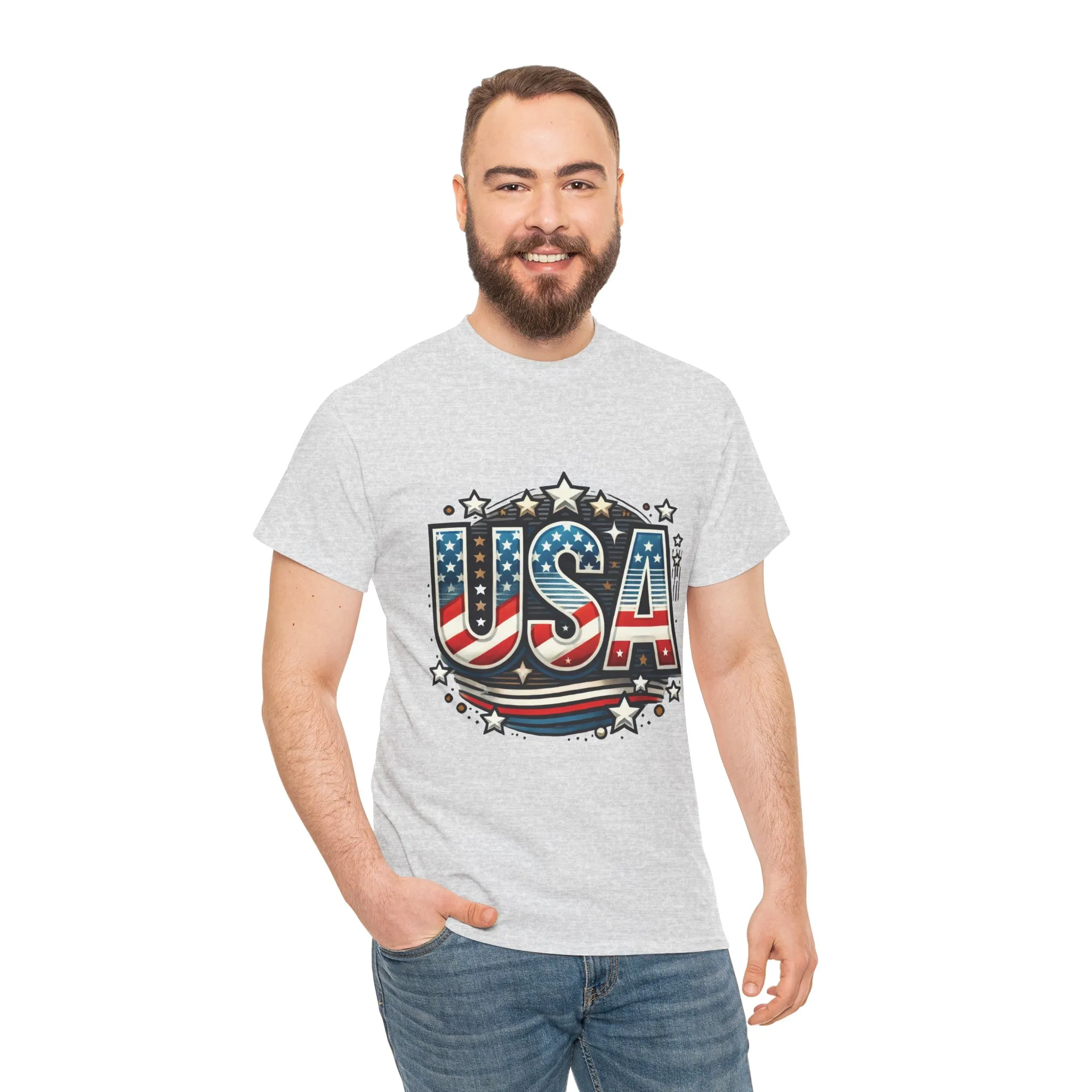 Patriotic USA T-Shirt, Unisex Heavy Cotton Tee for Independence Day, Memorial Day, 4th of July, Casual Wear, Gifts - Image 9