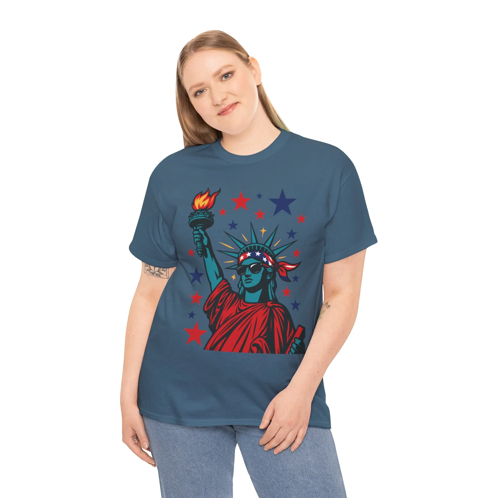 Lady Liberty Pop Art T-Shirt, Patriotic 4th of July Womens Tee, Retro USA Bandana Statue Shirt - Image 21
