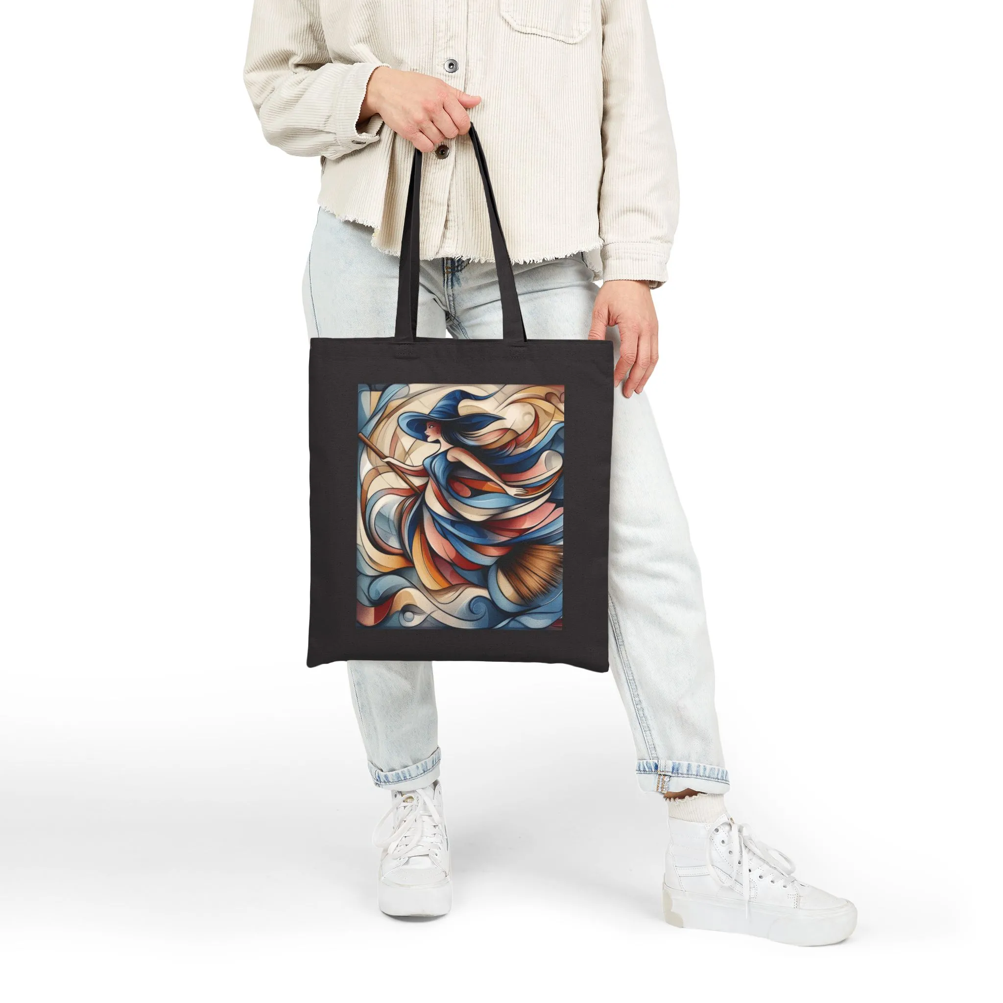 Modern Witch Wall Art, Flowing Cubist Witch Illustration, Magical Feminine Energy Print, Colorful Witchy Aesthetic Decor, Witch Art Tote Bag - Image 9