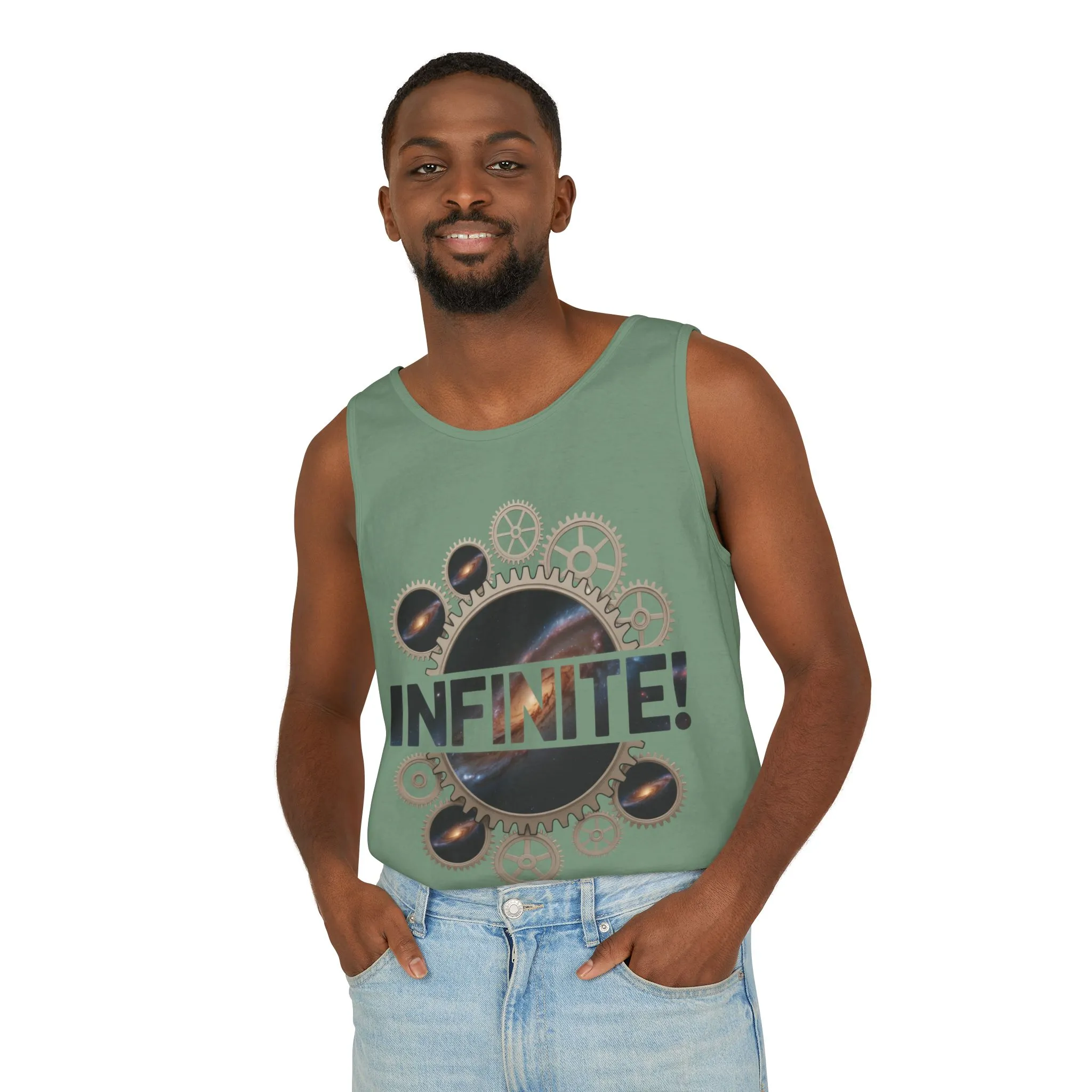 Men's INFINITE! Steampunk Space Gears T-Shirt, Cosmic Mechanical Design Tee for Sci-Fi & Engineering Lovers, Workout Shirt - Image 18